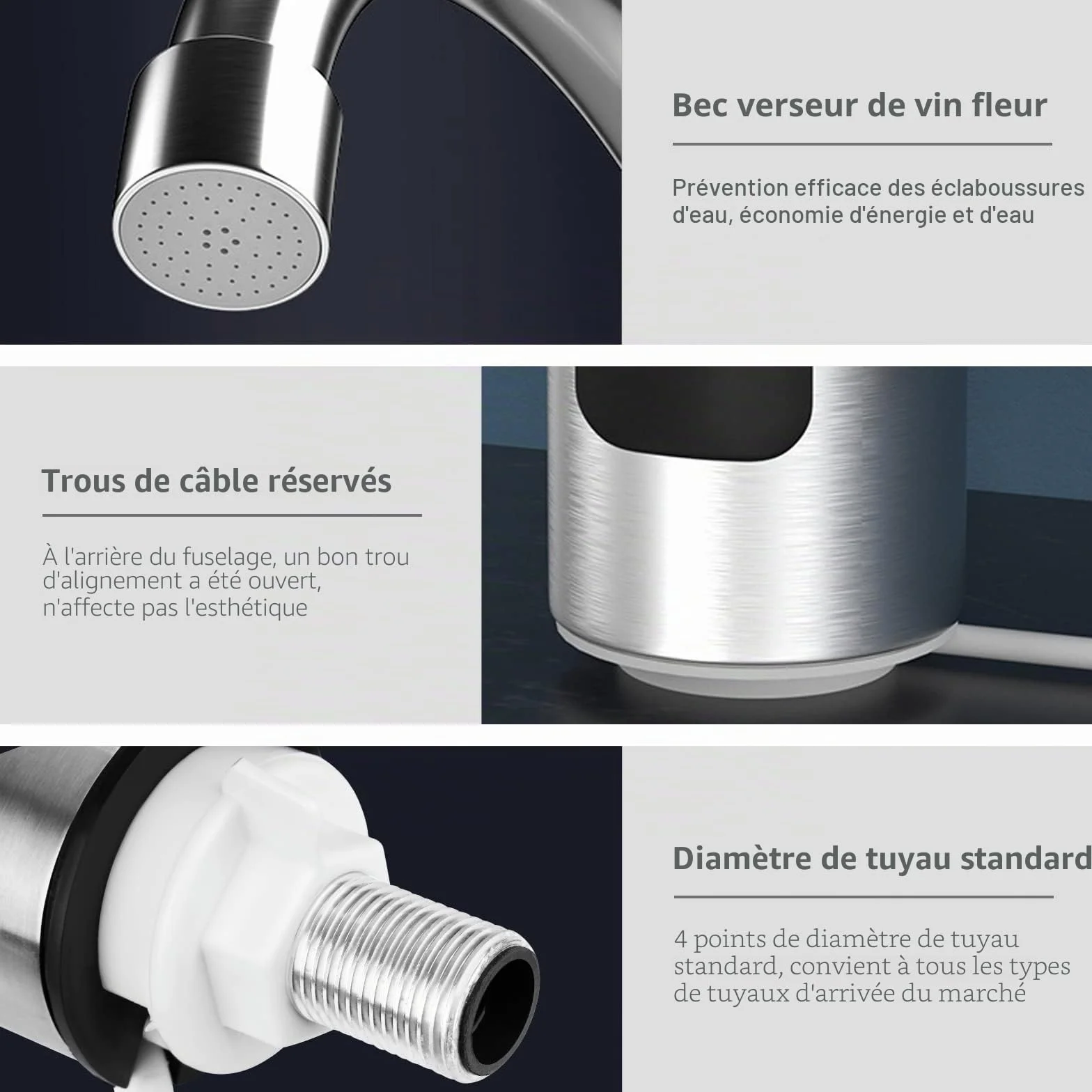 Robinet d'eau Chaude et Froide en Acier Inoxydable avec Affichage LED et Chauffe-eau Instantané, Rotatif à 360°