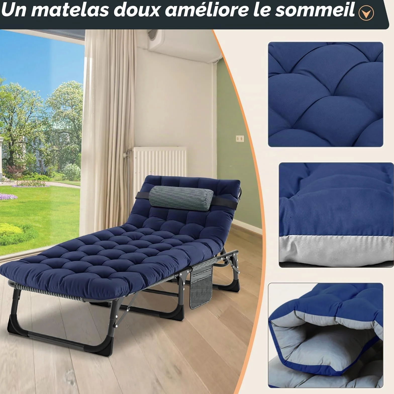 MOPHOTO Chaise Longue Pliante 5 Positions Portable Extérieur Piscine Plage Patio