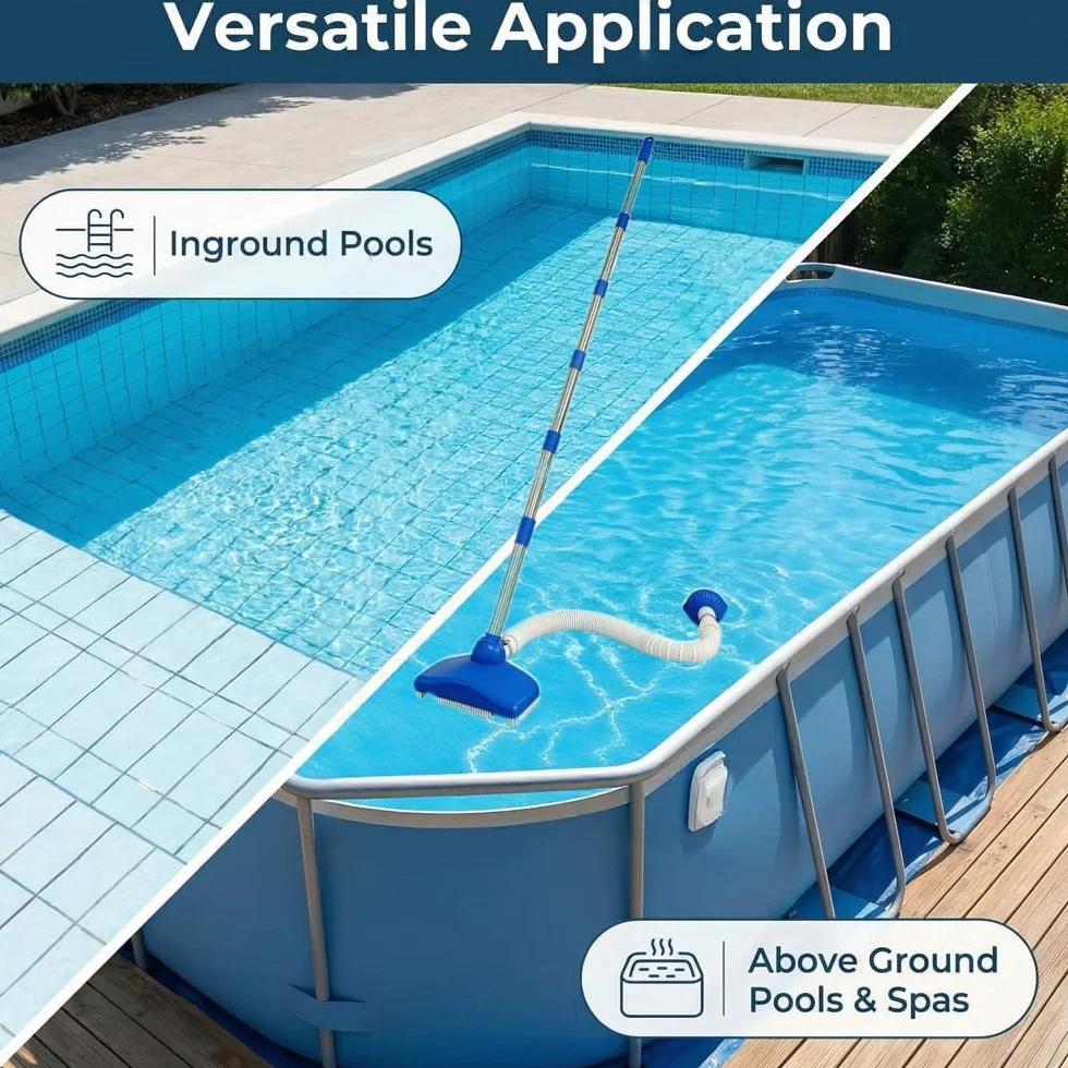 Aspirateur de piscine avec tige télescopique 2,3 m avec tuyau rétractable de 3,5 m - Aspirateur de piscine - Kit de nettoyage pour piscines, spas, jacuzzis