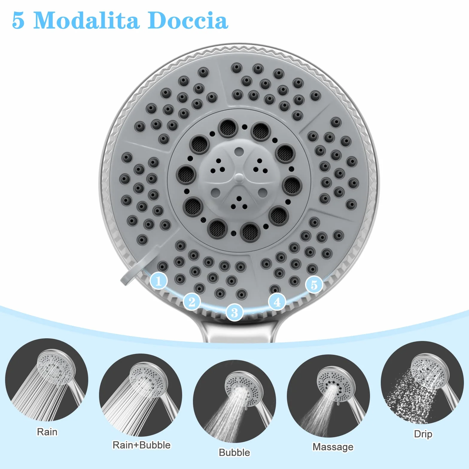 Pommeau de douche 1,5 m tuyau en acier 5 fonctions jets haute pression ABS chromé anticalcaire