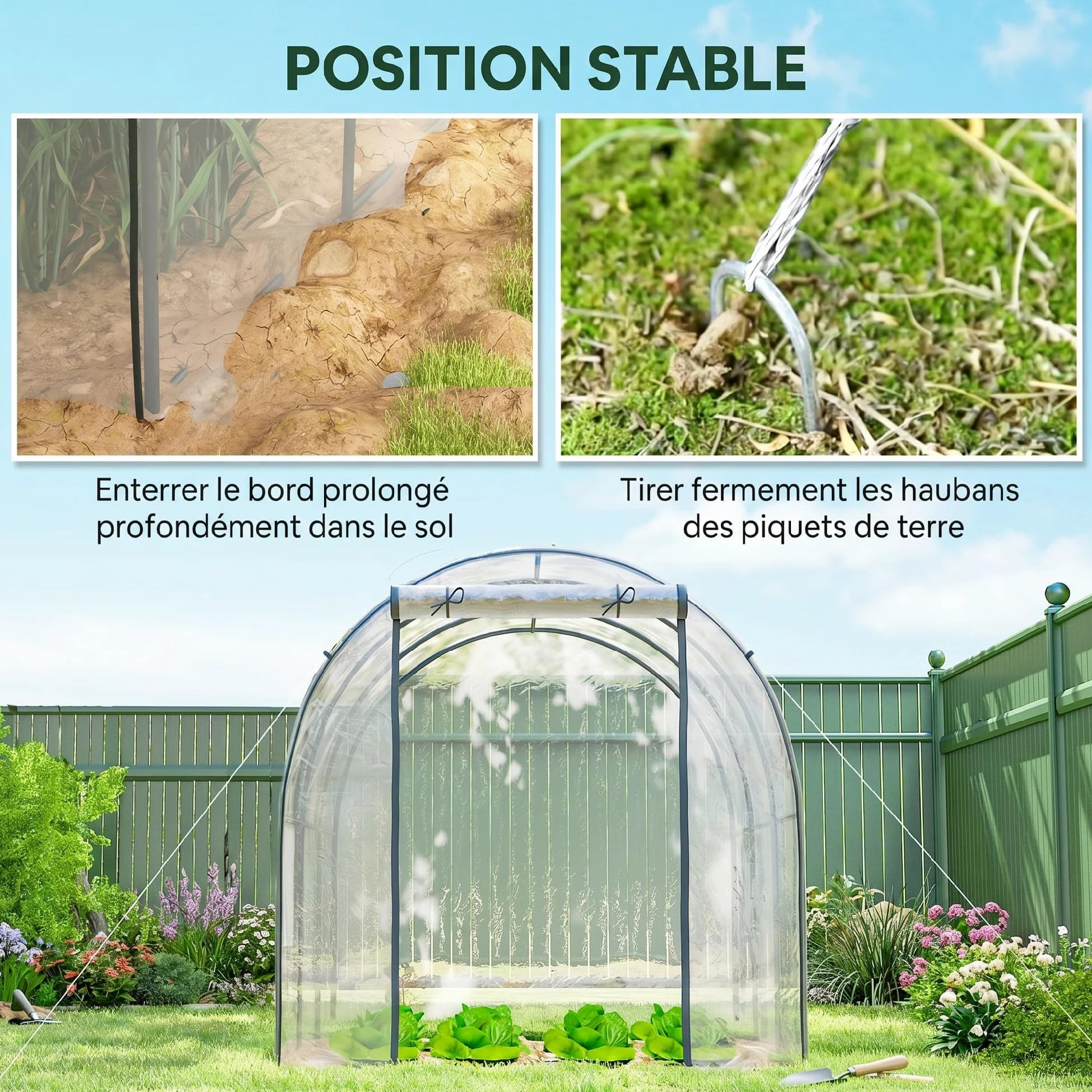 Outsunny Serre de Jardin Tunnel avec châssis Tubulaire renforcé Surface Sol 6 m² Porte zippée 2 fenêtres enroulables Serre à tomates 3L x 2l x 2H m - Transparent