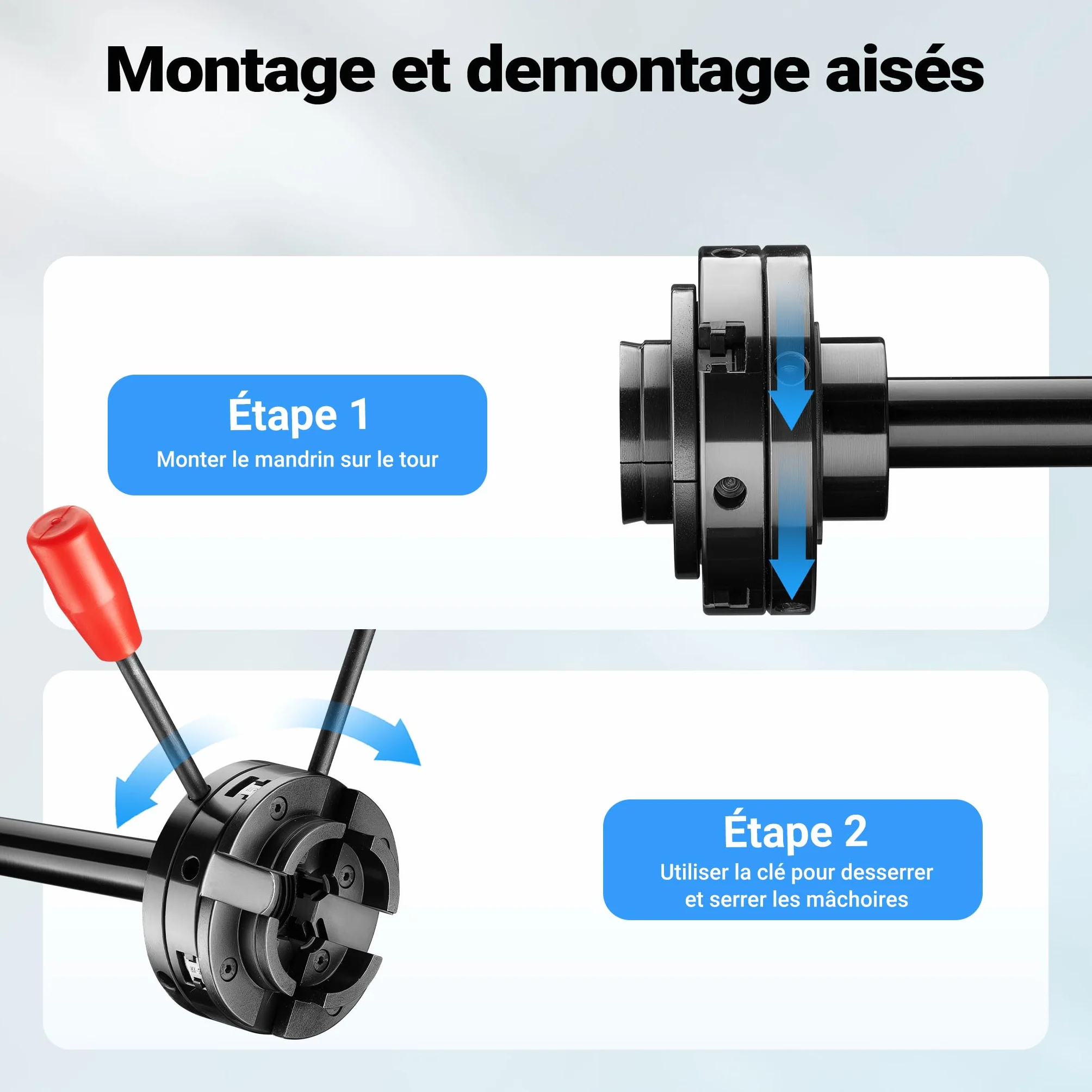 Wiltec Mandrin de rechange pour Tour à bois 550W Réglable 650-3800 tr/min Porte-outil