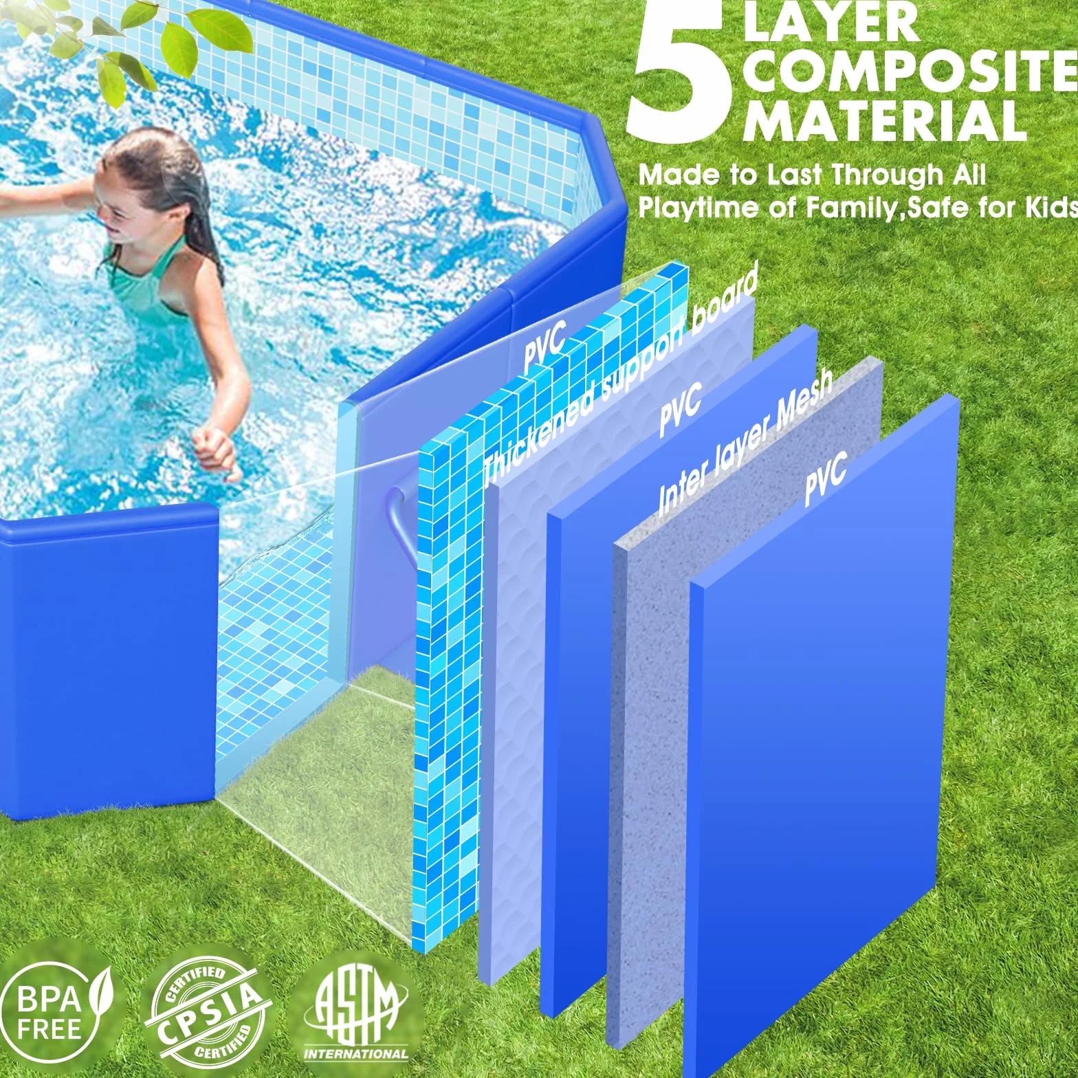 KingSom Piscine Tubulaire Rectangulaire 300 x 185 x 51 cm Hors Sol Metal Frame