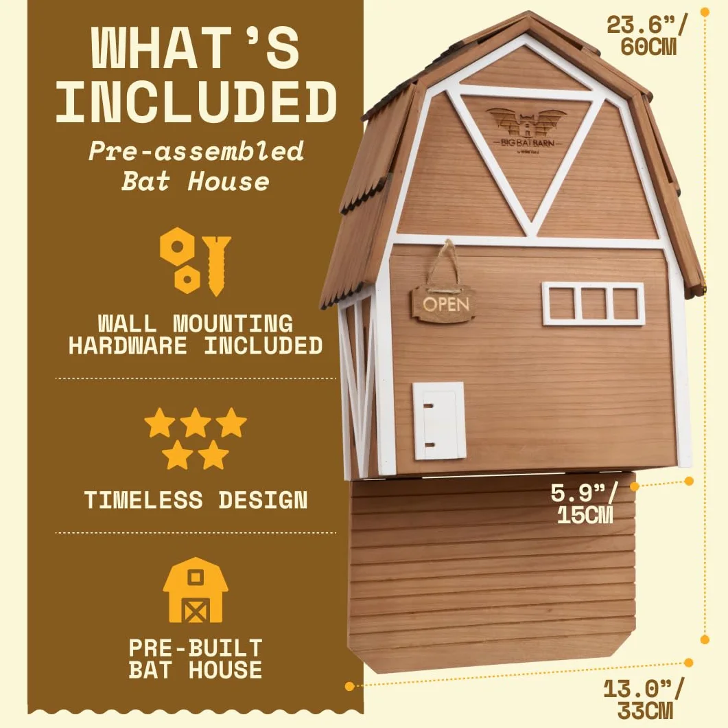 Big Bat Barn Bat House pour l'extérieur - Cage Chauve-Souris sans Vernis