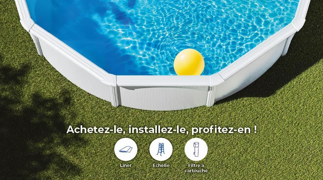 Gre KITPR303 Bora Bora - Piscine Hors-Sol en Acier, Piscine Ronde avec Structure en Acier Blanc. Filtre a Cartouche. Piscines Hors-Sol pour Jardin, Ø300 x 120 cm