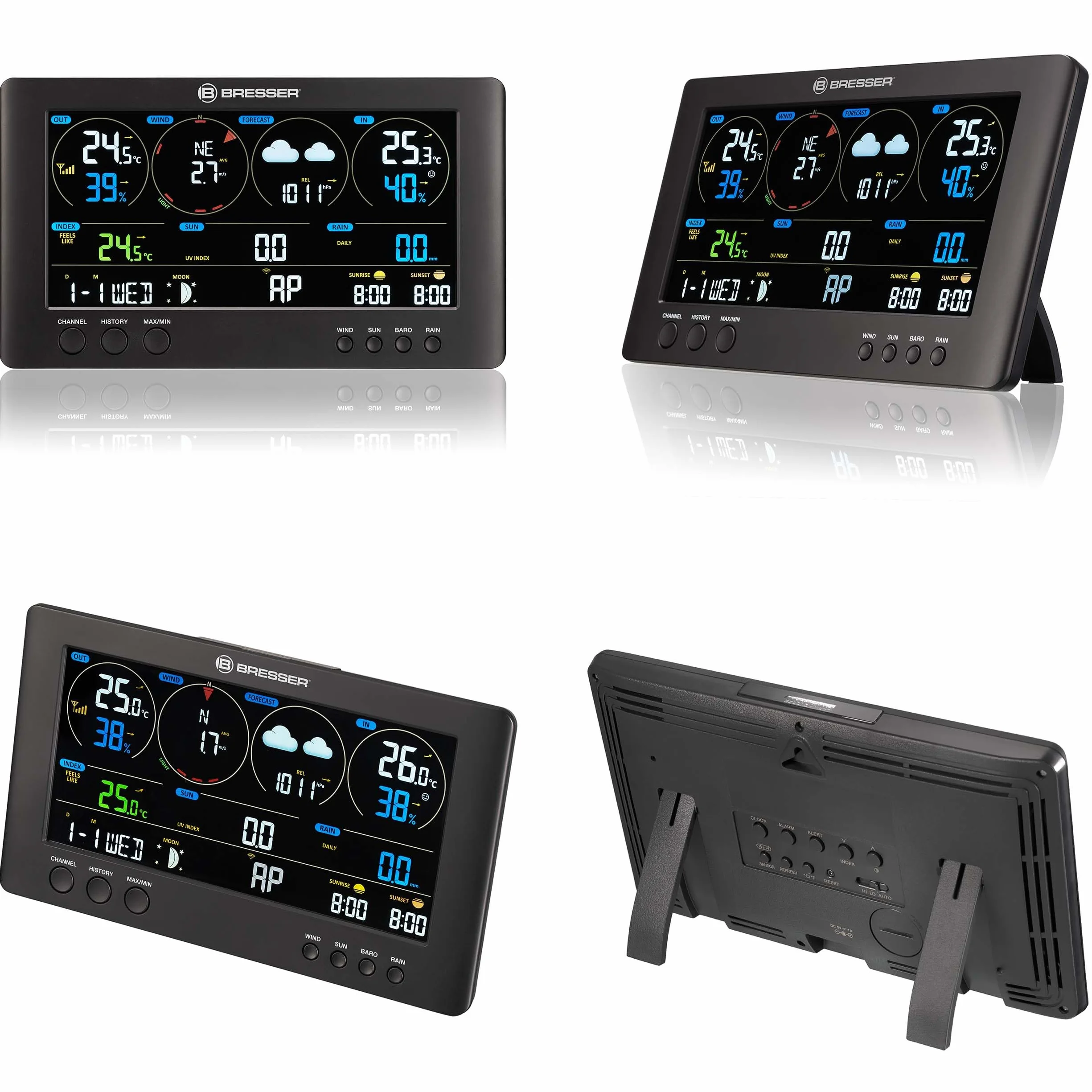 Bresser ClearView Station Météo Sans Fil WiFi Capteur Extérieur Pro 7 en 1 Noir
