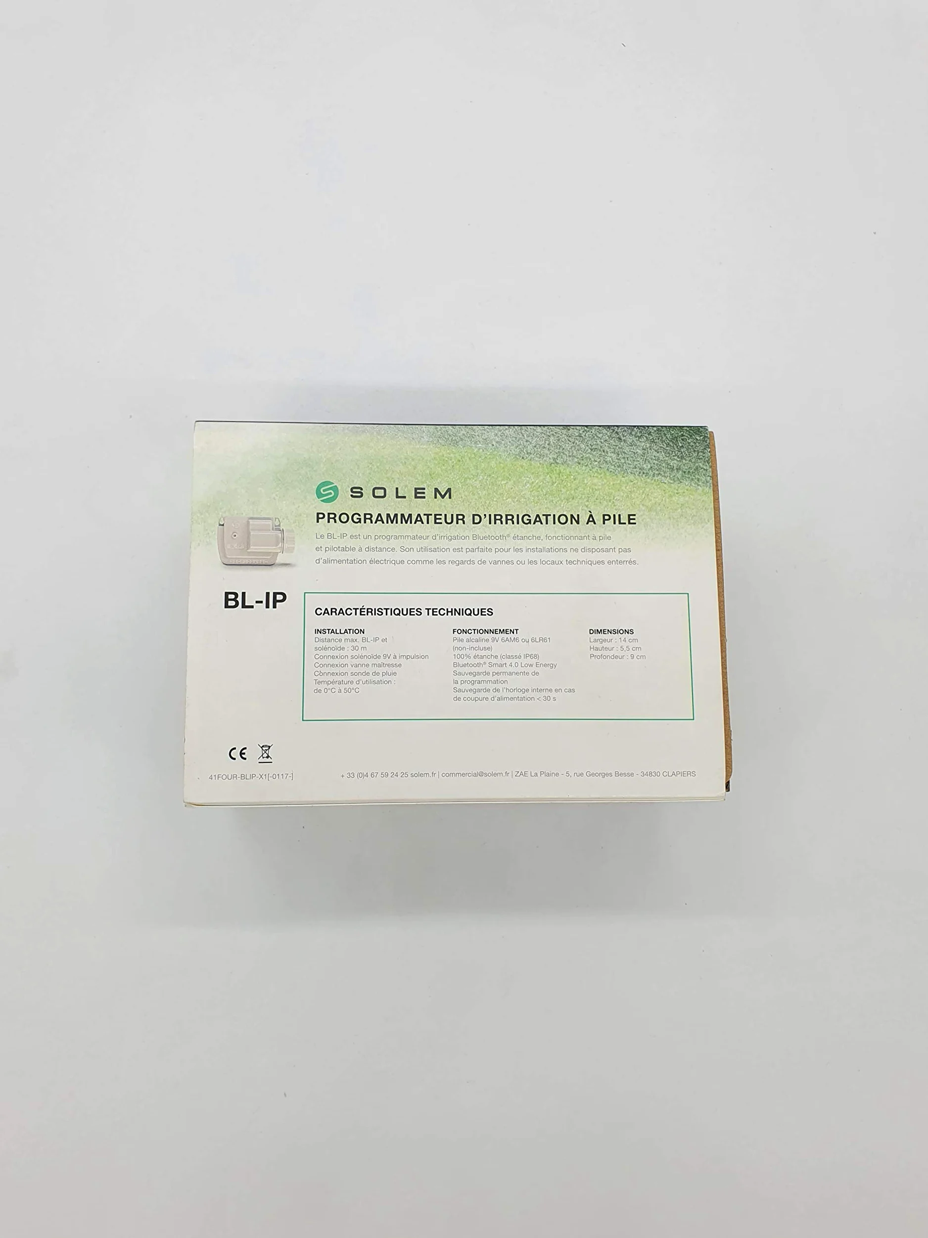 Programmateur d'arrosage à piles 9 V, modèle BL IP4, avec connexion Bluetooth, portée jusqu'à 10 mètres, étanche pour 4 saisons, blanc, 14 x 9 x 5,5 cm (référence : Solem BL-IP4)
