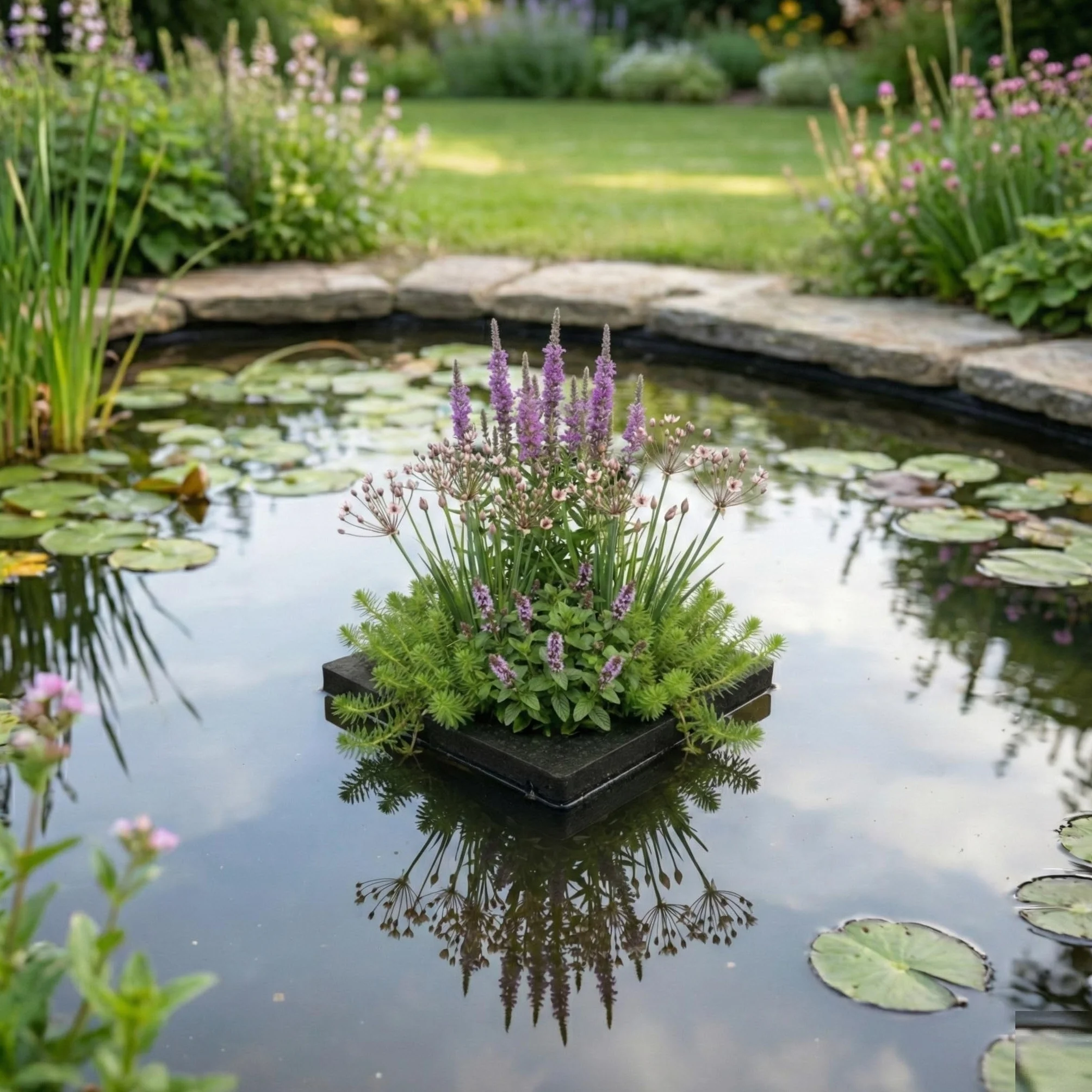 Vdvelde Set Plantes Anti-Moustiques pour Bassin Île Flottante avec 4 Plantes Aquatiques Kit complet