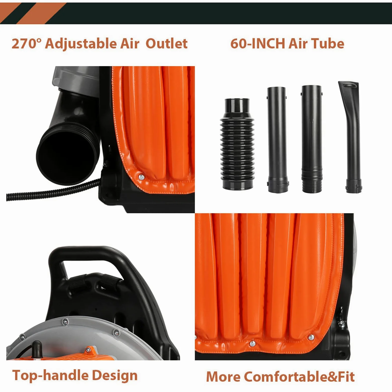 Souffleur Thermique à Dos 65cc 2 Temps – Souffleur de Feuilles Thermique 3.6HP Air Refroidi, Power Blower pour Feuilles, Sable, Graviers et Neige, Moteur Puissant 6800rpm, Réservoir 1.7L