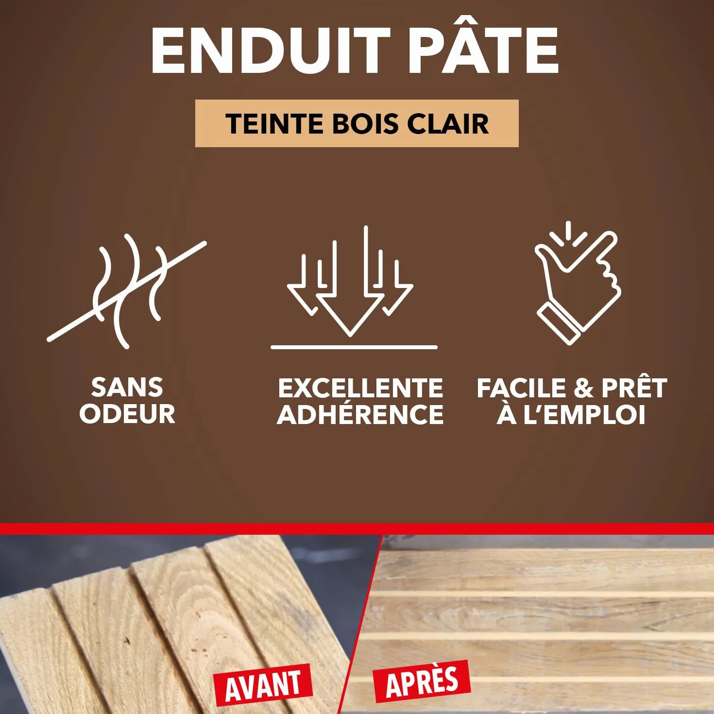 SINTO Rebouche bois gros trous et fissures 500g Intérieur Extérieur