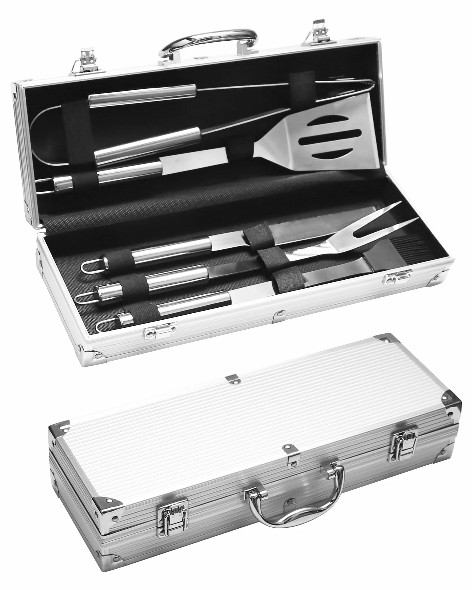Set Barbecue Professionnel Acier Inoxydable 5 pièces 37x12x7 cm Mallette Aluminium