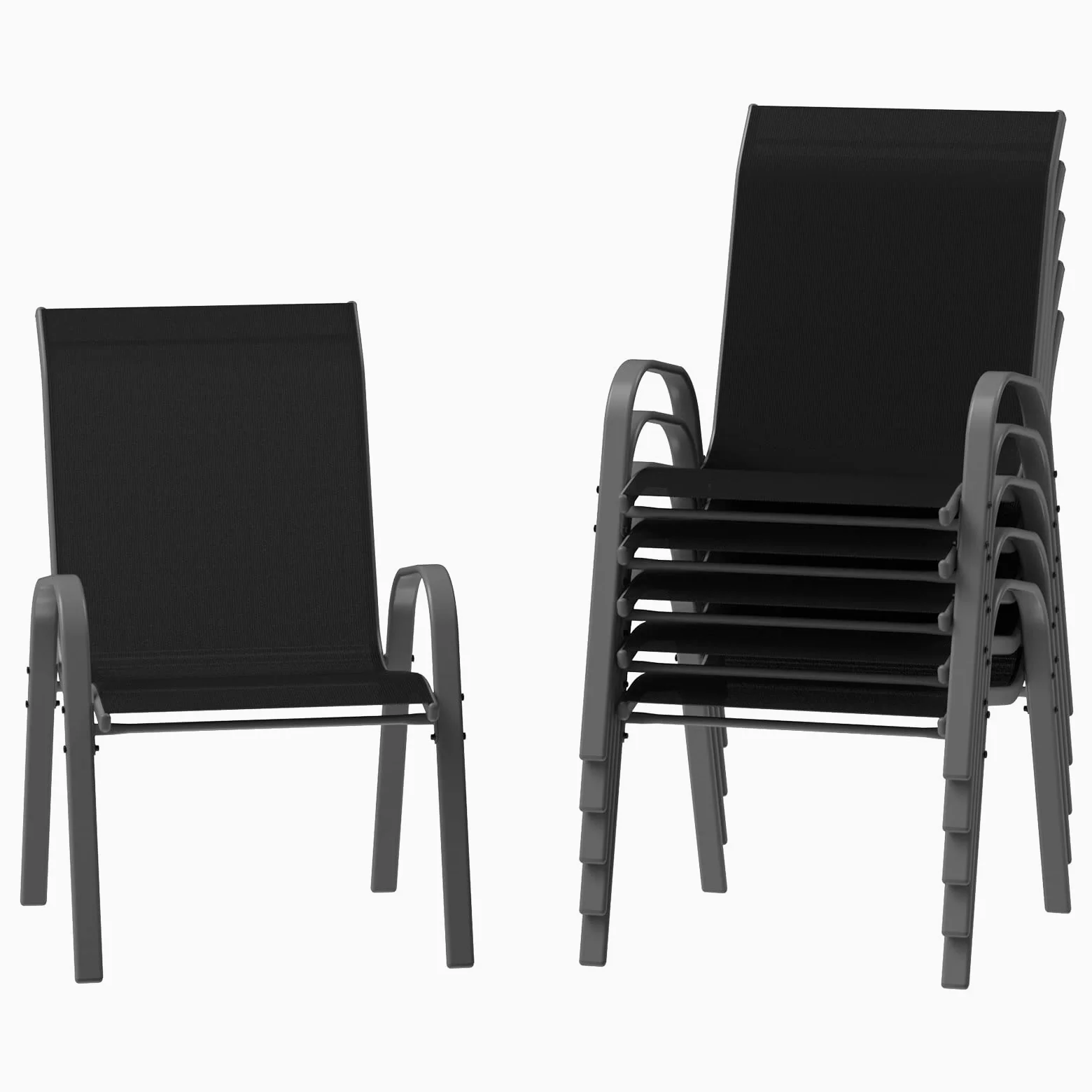 Amopatio Lot de 6 chaises de Jardin, empilables, à Dossier Haut, en textilène, pour terrasse, Balcon, résistantes aux intempéries, 60 x 72 x 96 cm, Noir