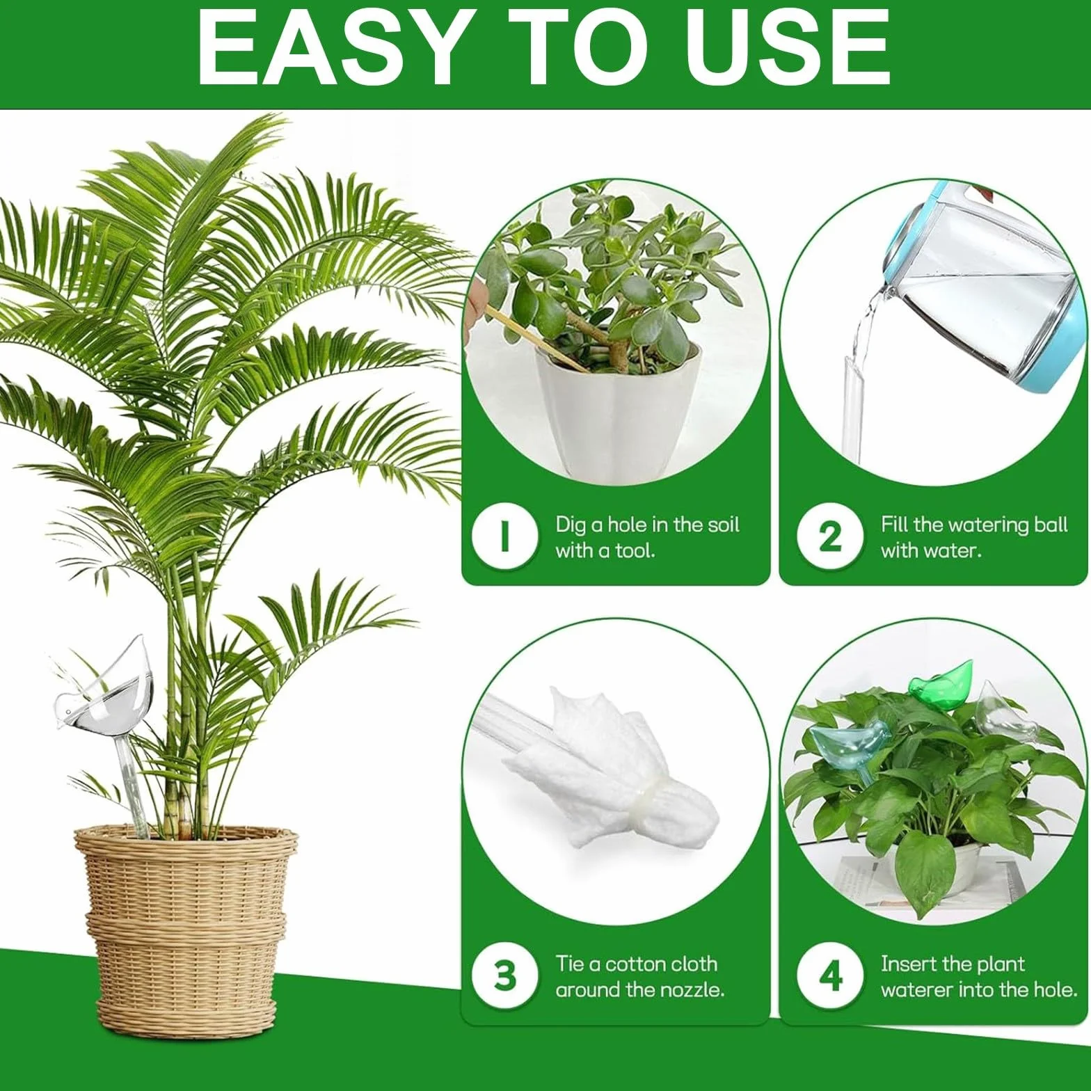 Lot de 8 Goutteurs d'eau pour Plantes, Arroseur pour plantes en forme d'oiseau transparent, Globes d'arrosage automatique en plastique, Ampoules à arrosage automatique pour jardin intérieur extérieur