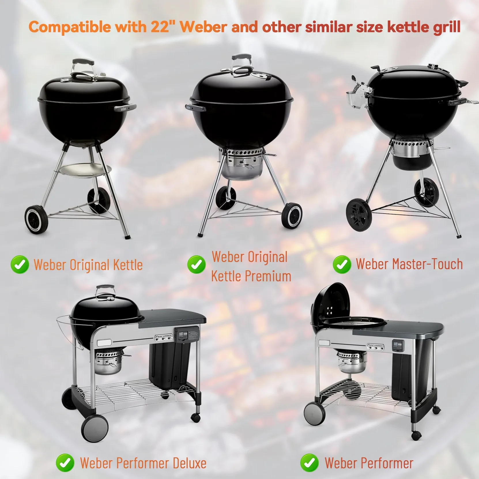 onlyfire Kit de Brochettes Rotisserie avec Moteur DC et Adaptateur, Set de Tournebroche pour Weber Kettle 57cm et Autres Modèles de Taille Similaire, avec 2 Aiguilles à Viande pour Poulet