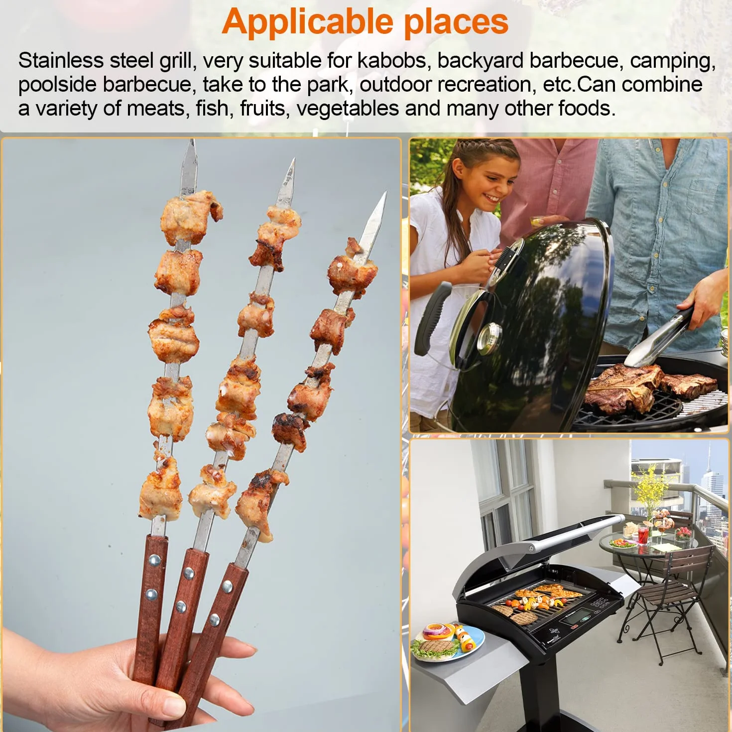 Pique a Brochette Inox pour Barbecue, 8 Pièces, Réutilisable, Ustensiles Camping