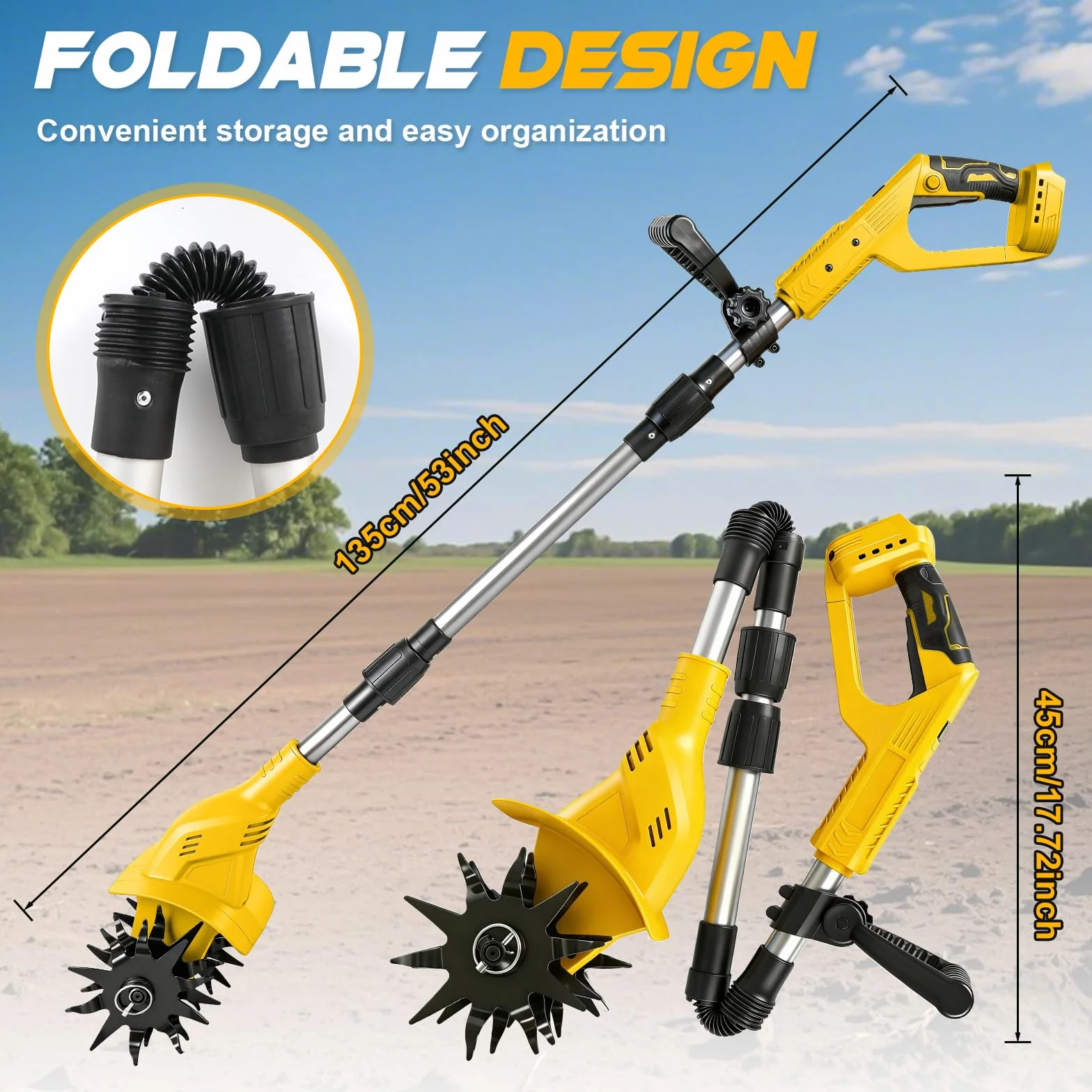 Motobineuse sans Fil Compatible Batterie Dewalt 20V, Motobineuse électrique 500W, Profondeur 20cm, Largeur 16cm, 360RPM sans balais Pliable, sans Batterie