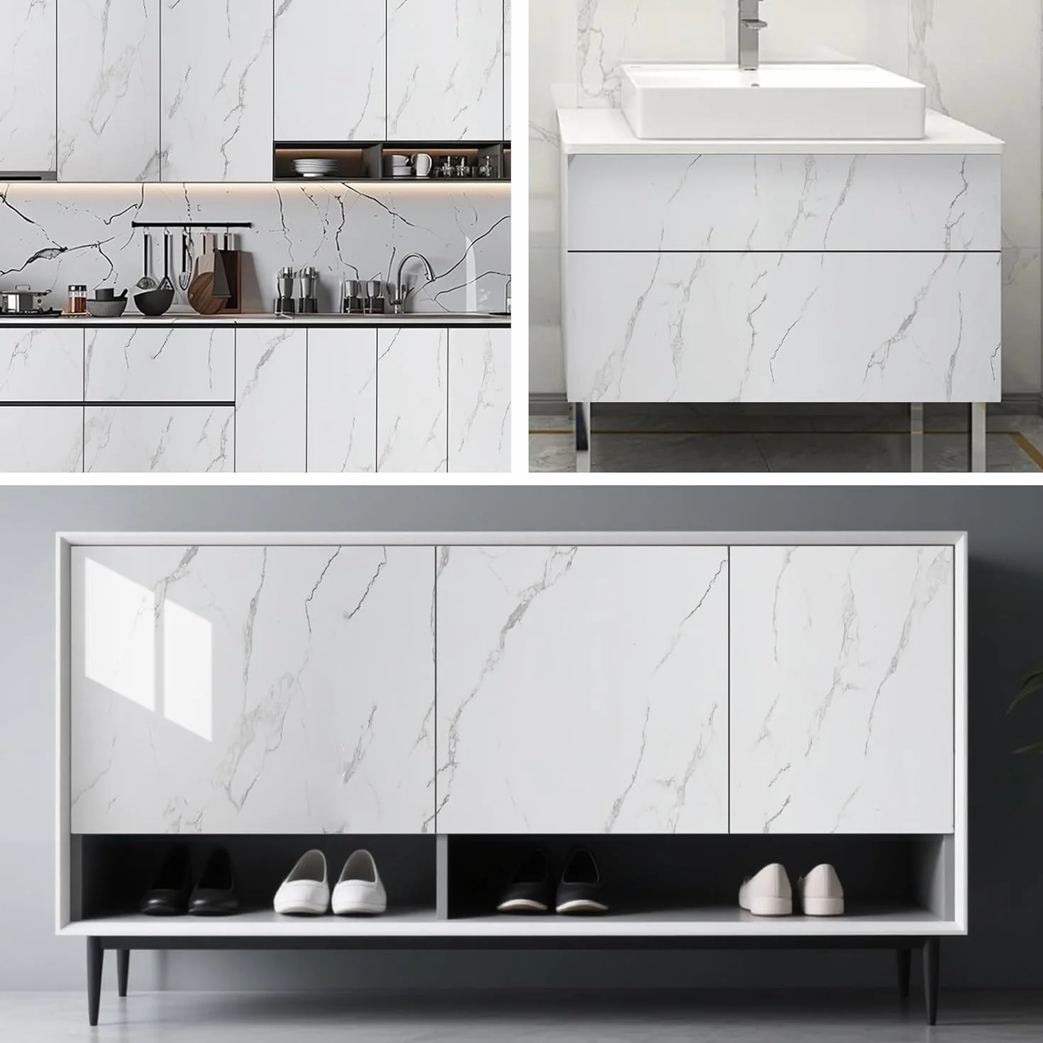 Panneaux Muraux Autocollants Effet Marbre 40x300cm 2,3mm Étanches Salle de Bain Cuisine