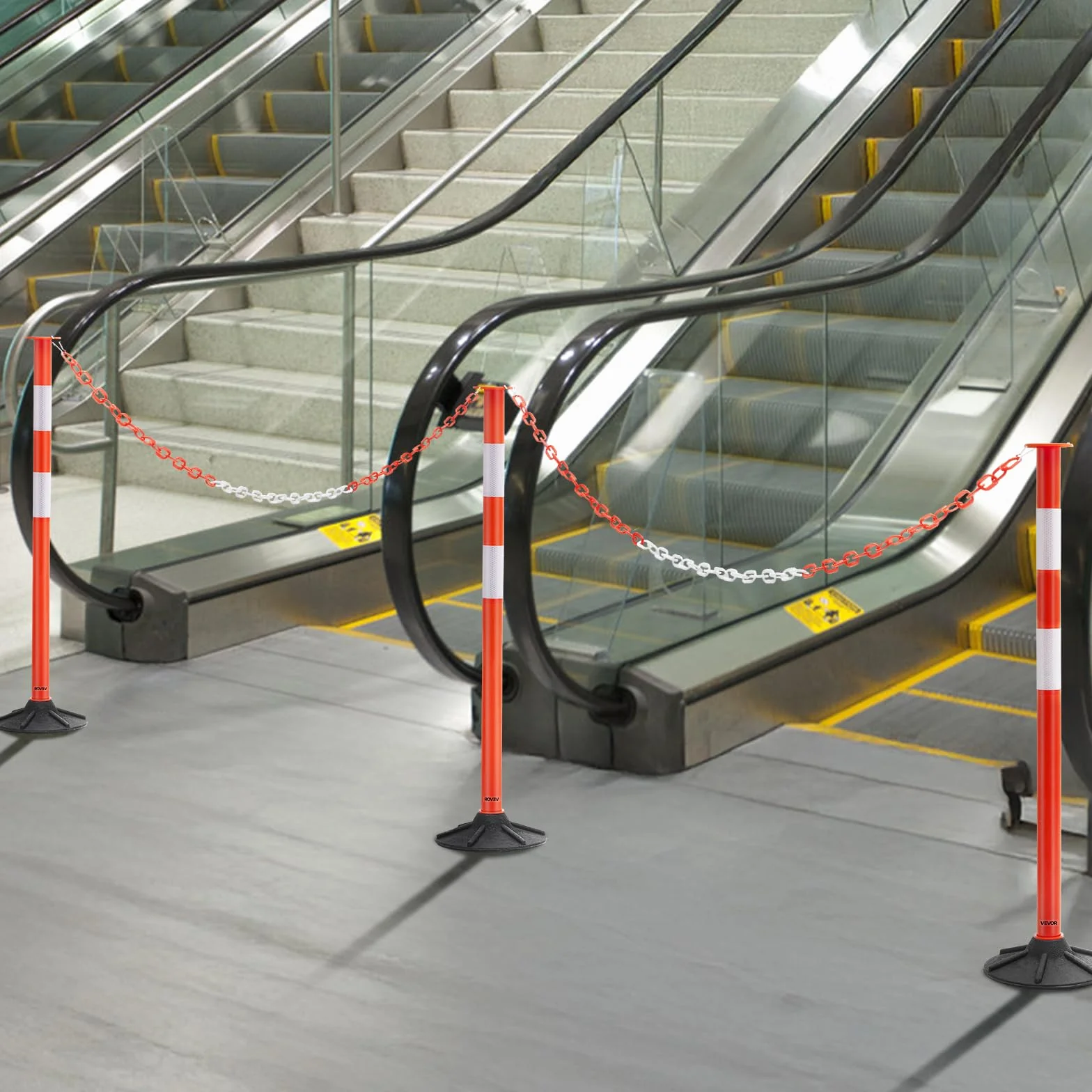 VEVOR Poteau de Signalisation 3PCs 87,1 cm, Balise Délimitation Base Lestée, Bandes Réfléchissantes Chaîne