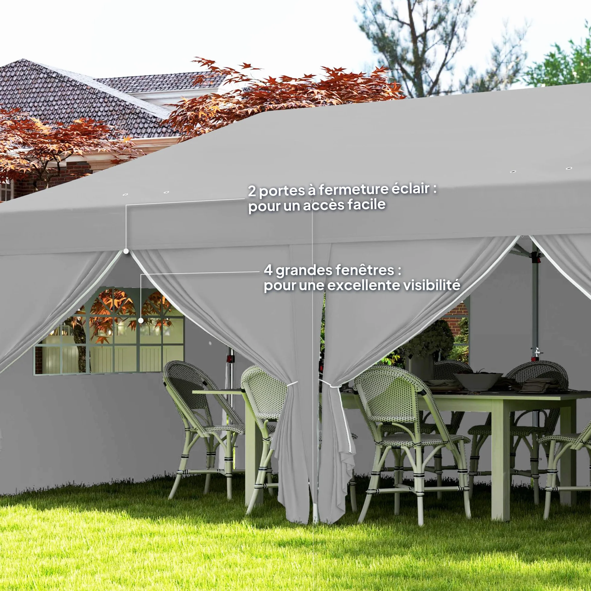 Outsunny Tonnelle de Jardin Exterieur tonnelle Pliante 3 x 6 m Pop-up avec 6 parois latérales, Trous de Drainage, Sac de Transport Inclus, Barnum Pliant pour Camping Festival Mariage, Gris