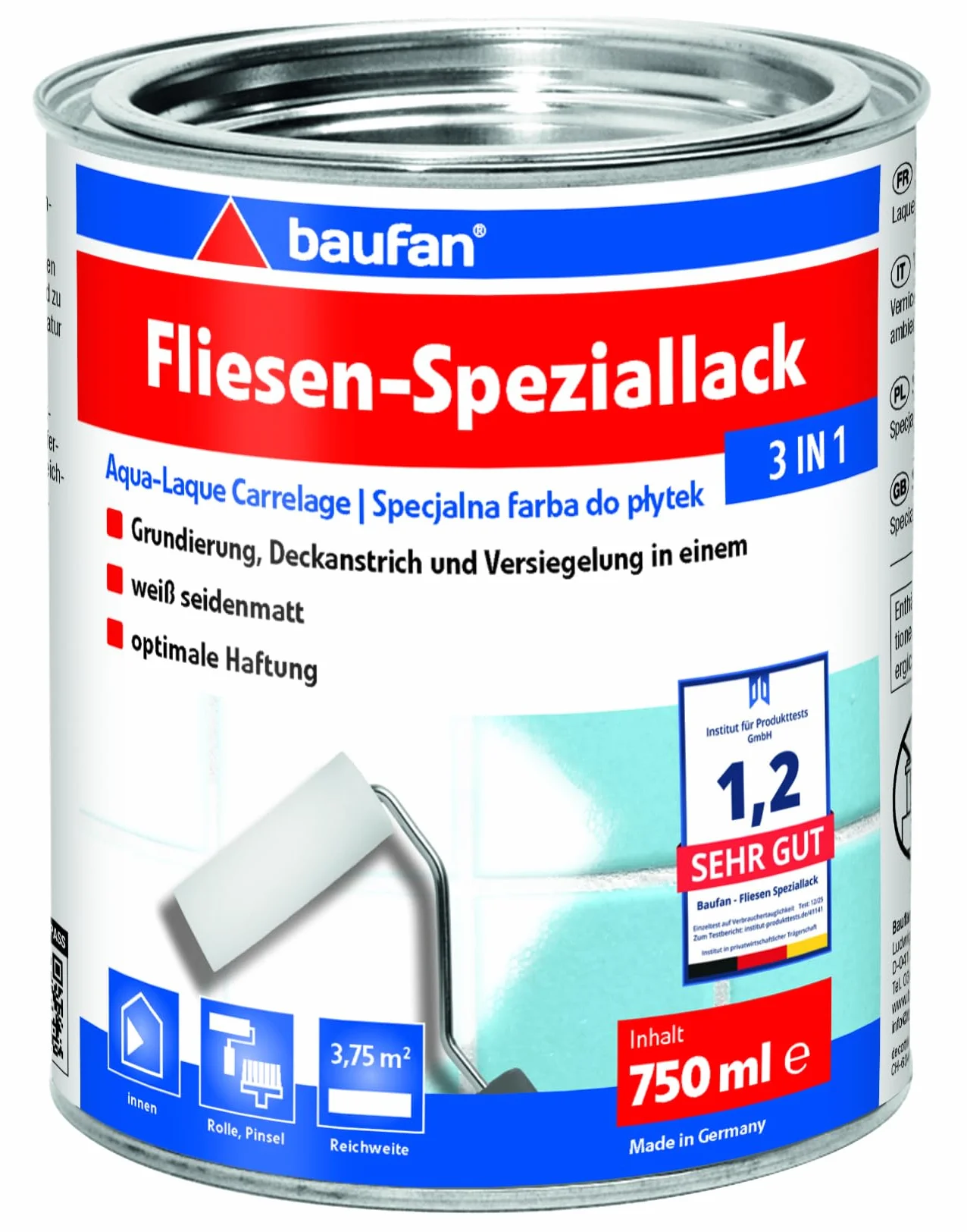 Baufan 3in1 Vernis Spécial Blanc Satiné Salle de Bain Cuisine Intérieur Peinture Carrelage Finition Vitrification