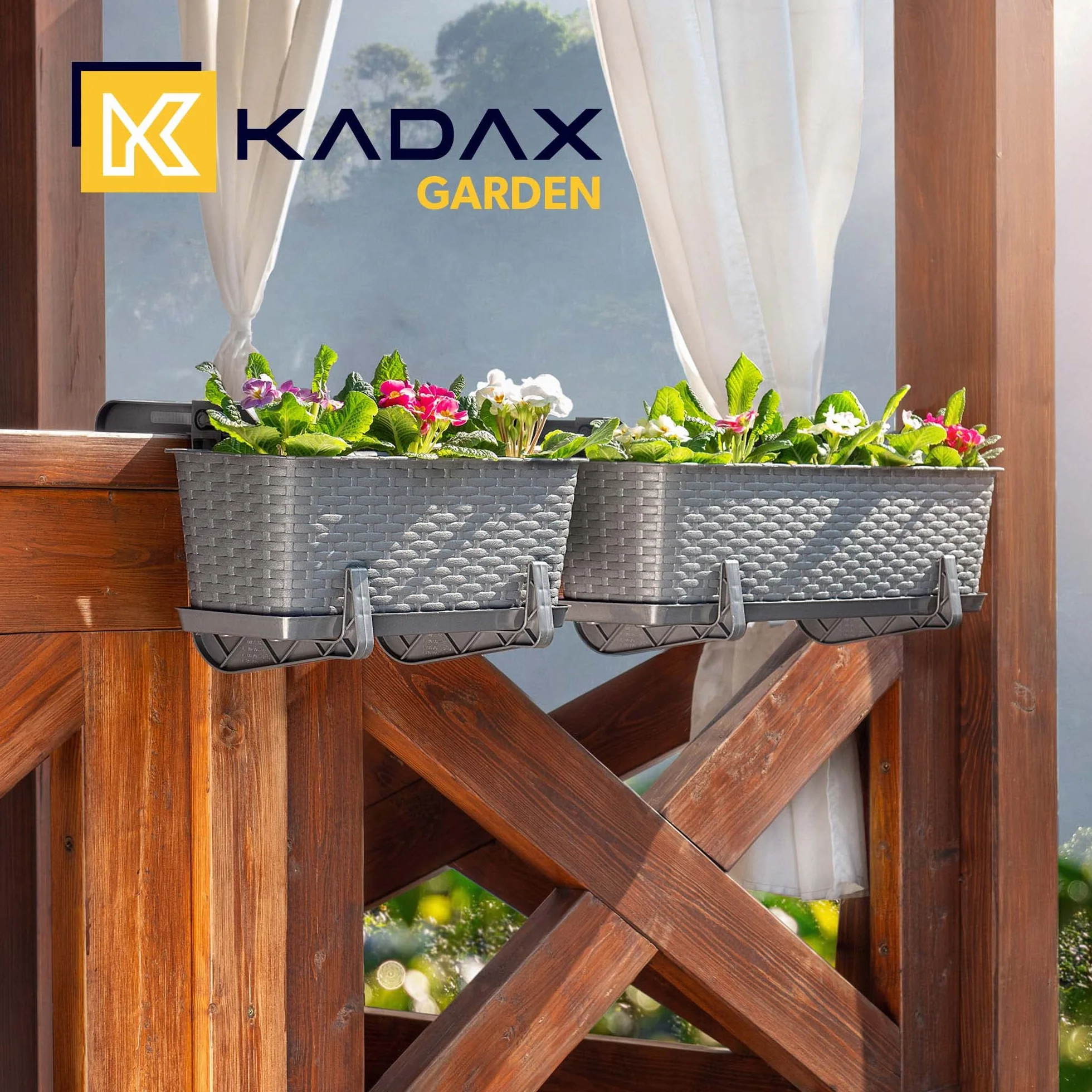 KADAX Lot de 4 jardinières 60 cm Plastique Graphite - Rectangulaires avec supports de fixation
