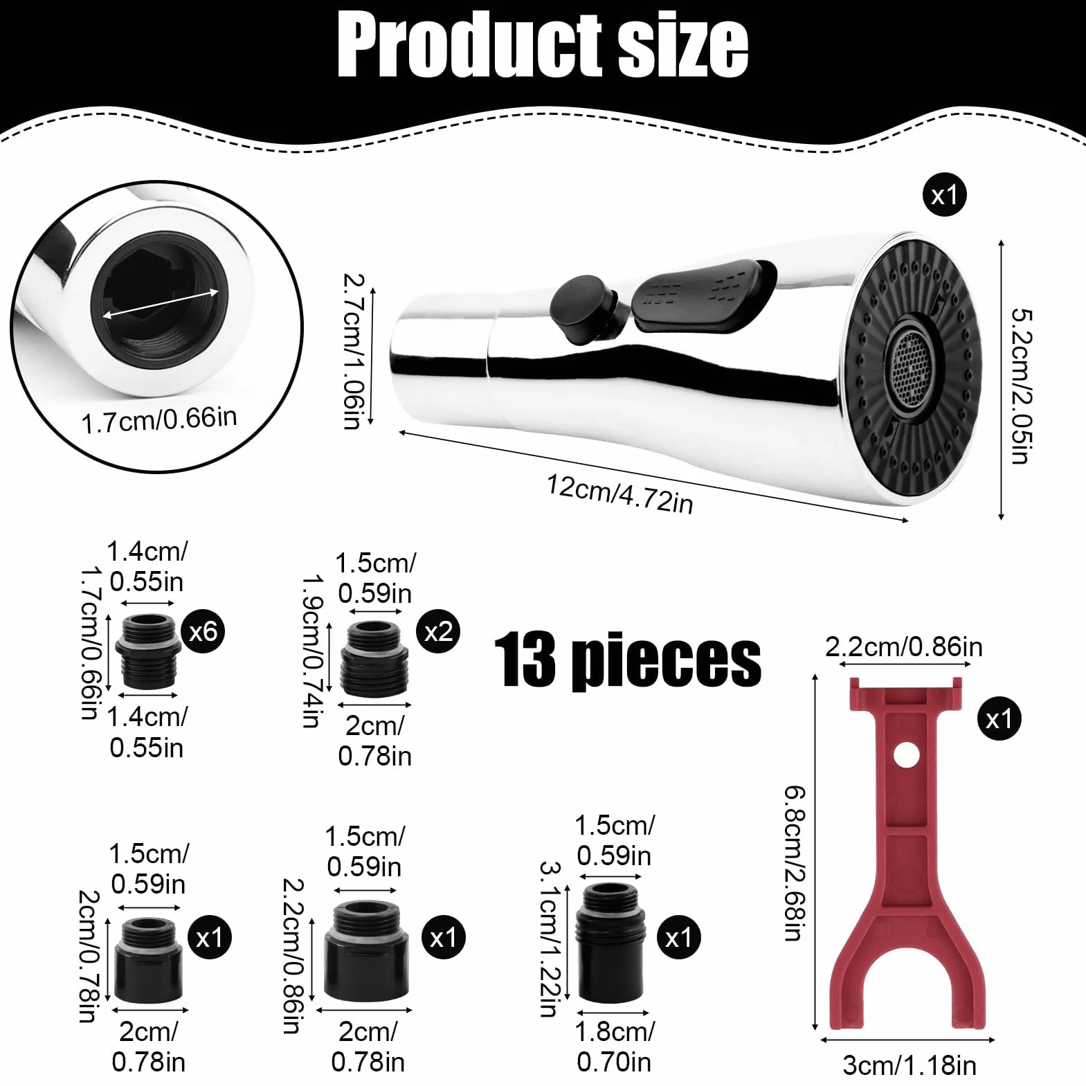 Douchette Robinet Cuisine 3 Modes avec 11 Adapteurs G1/2'' Extractible Rétractable