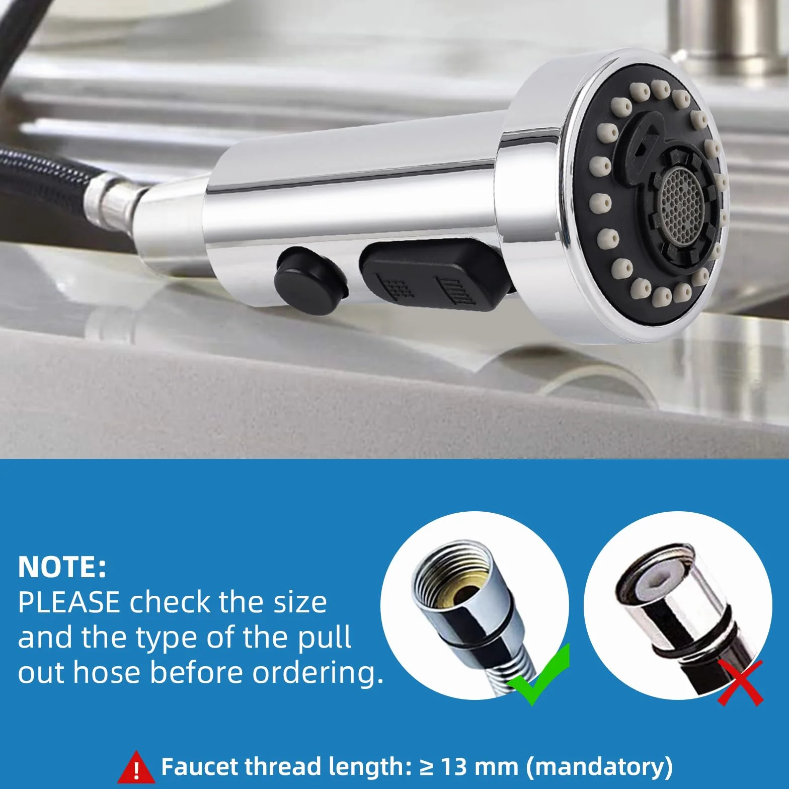 Hibbent Tête Robinet de Cuisine 3 Modes, Douchette Rétractable Mitigeur Cuisine Universel G1/2, Pivotant 360°, Filetage Mâle