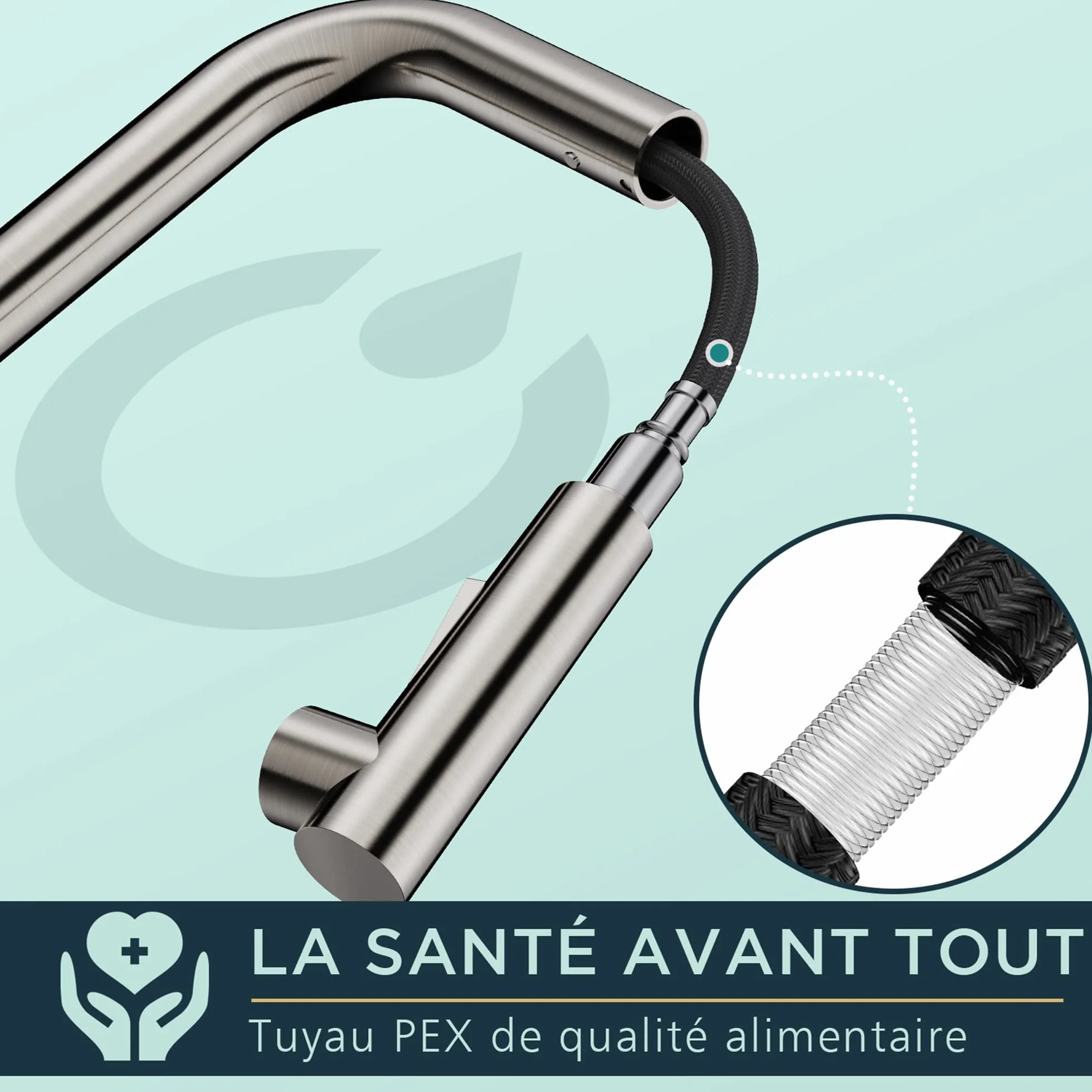 FORIOUS Robinet Cuisine Douchette Extractible 360° Acier Inoxydable 2 Modes Pulvérisation Froid & Chaud