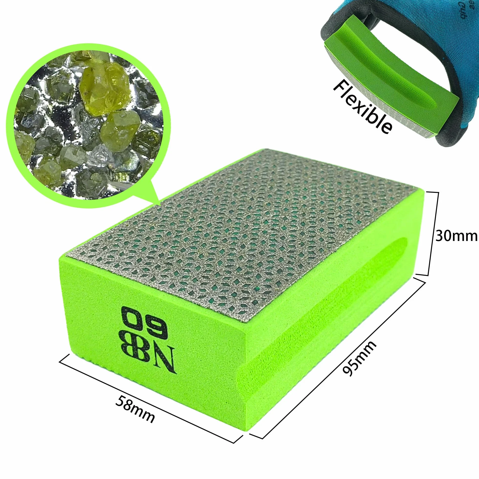 NBB Tampon à Main Diamanté Bloc de Ponçage Polissage avec Dos en Éponge Flexible 60#