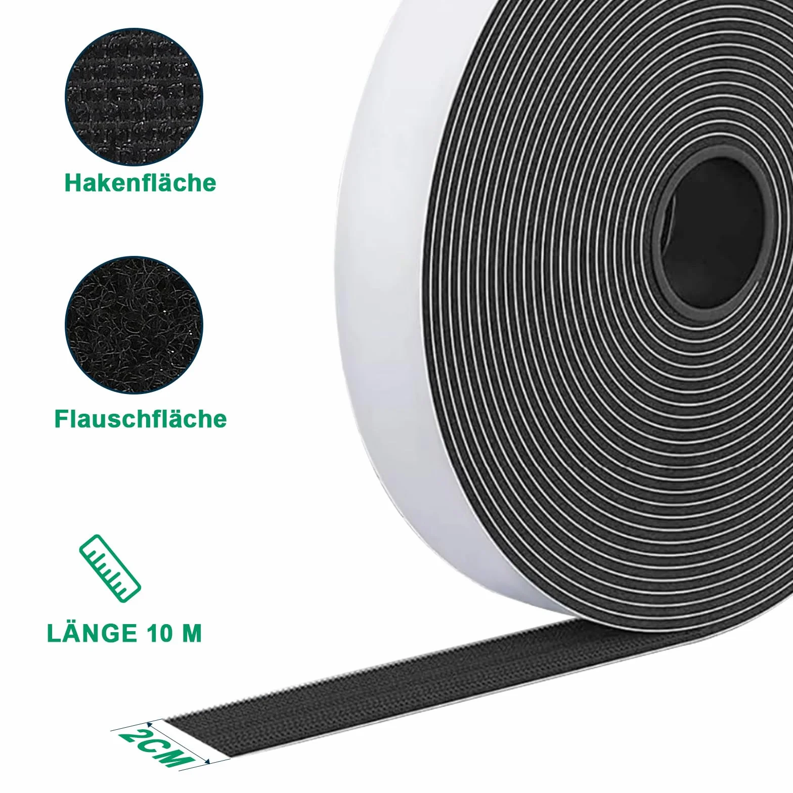 Bande autocollante double face 10 m × 20 mm, extra forte, avec velours et crochet, noir