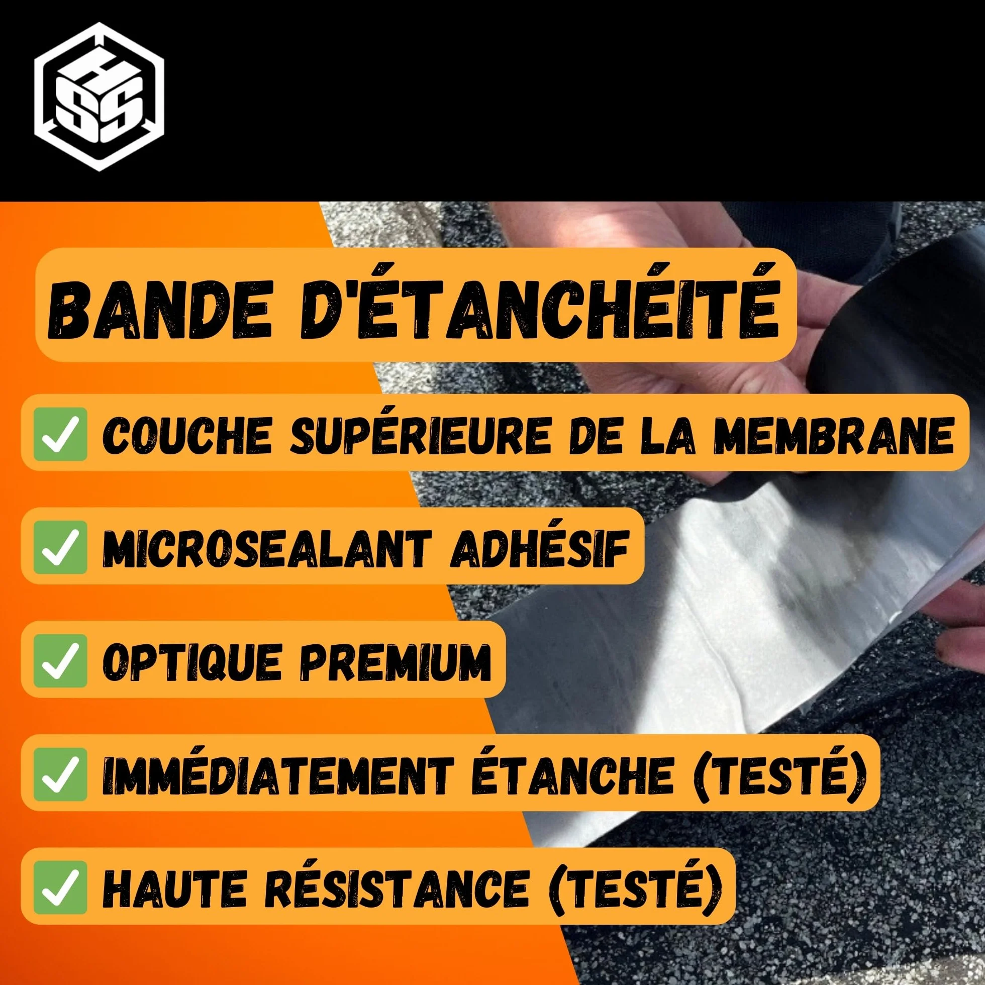 Bande d'étanchéité autocollante pour réparation de toiture, ruban butyle, résistant aux UV, Noir 50mm/5m