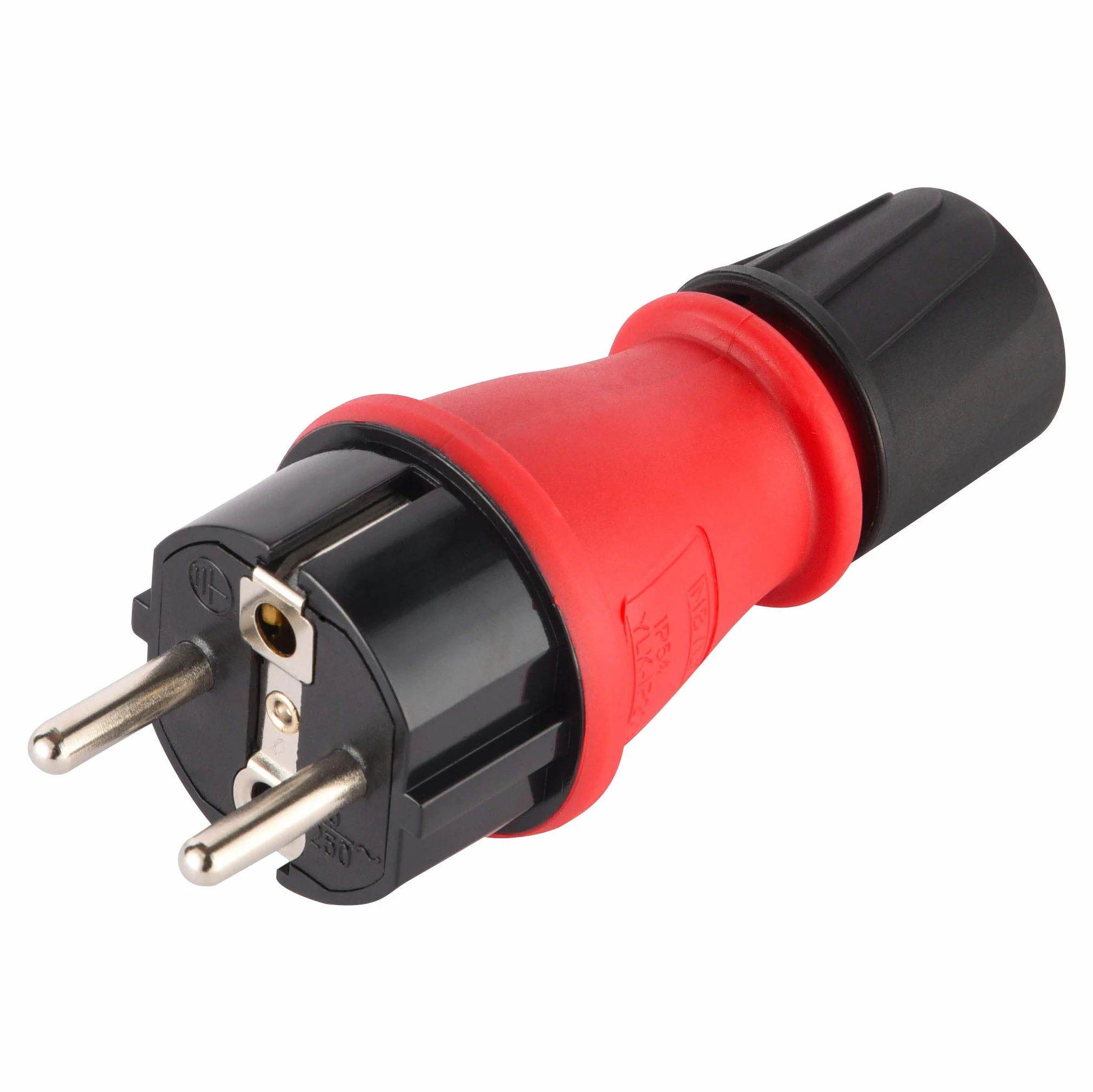 Electraline Fiche mâle étanche IP54 Caoutchouc Polycarbonate Rouge avec Bague de Blocage