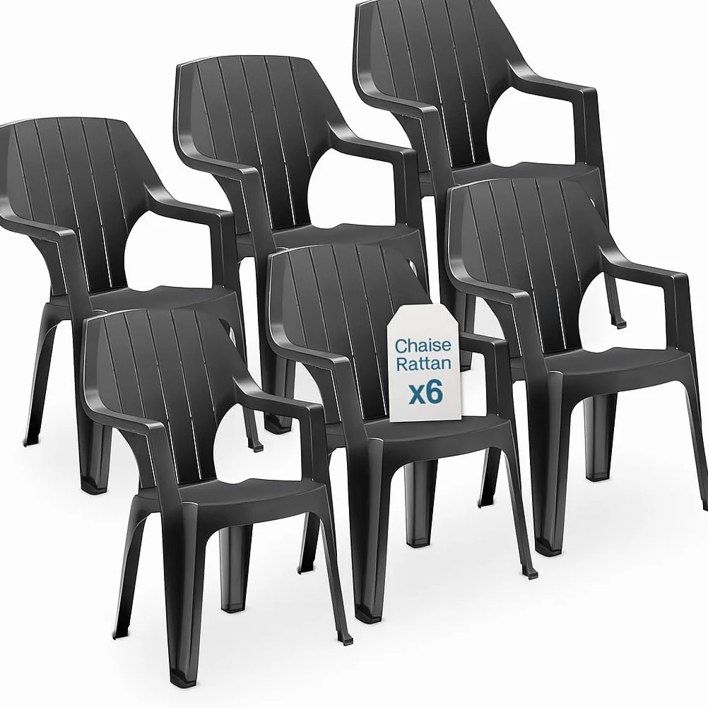Tomaino - Ensemble de chaises de Jardin empilables en Plastique -Chaise d'extérieur en Plastique Effet Bois (Noir)