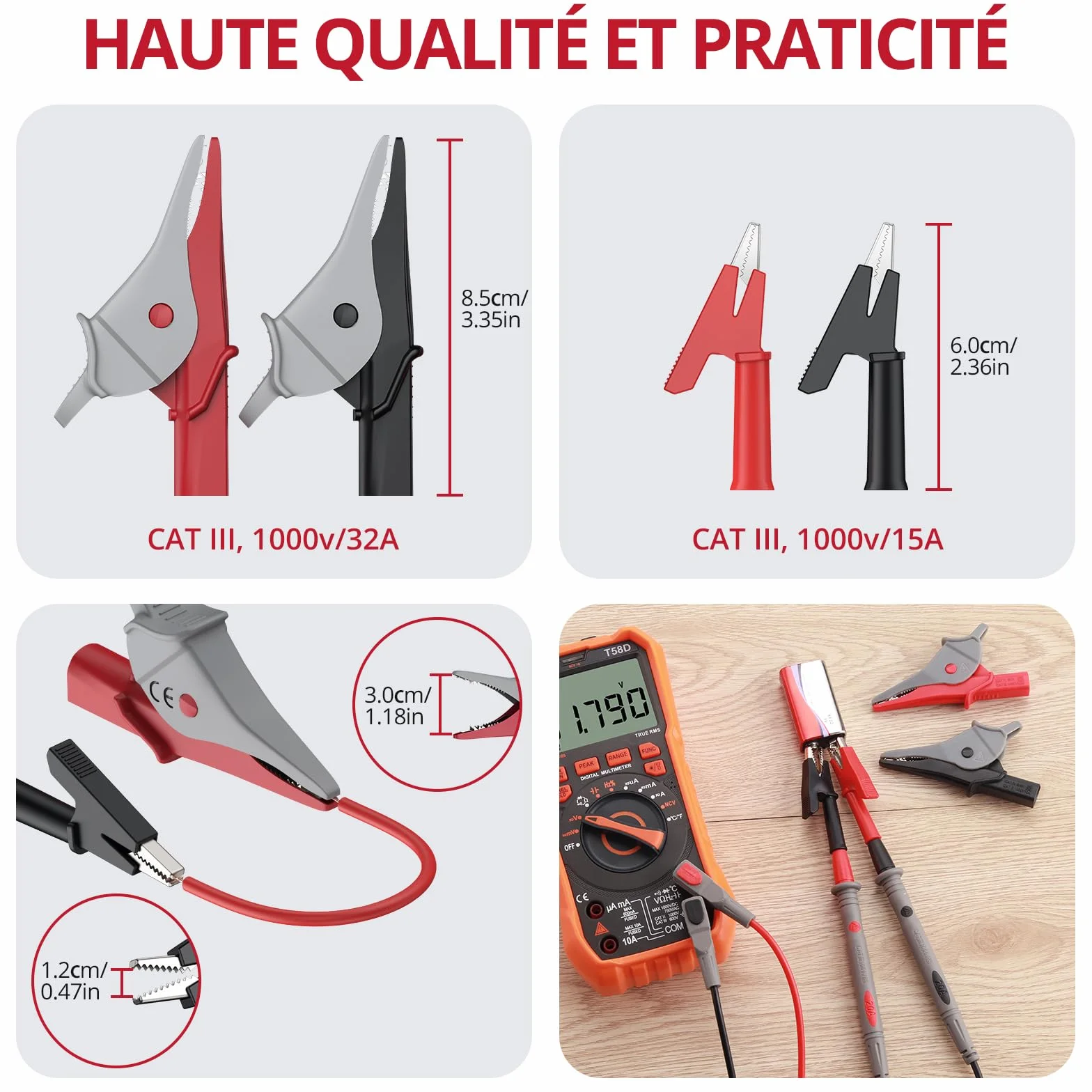 BINTA Câbles de Test Multimètre 25 PCS, Kit Fils Silicone CAT III 1000V 20A, Coffret