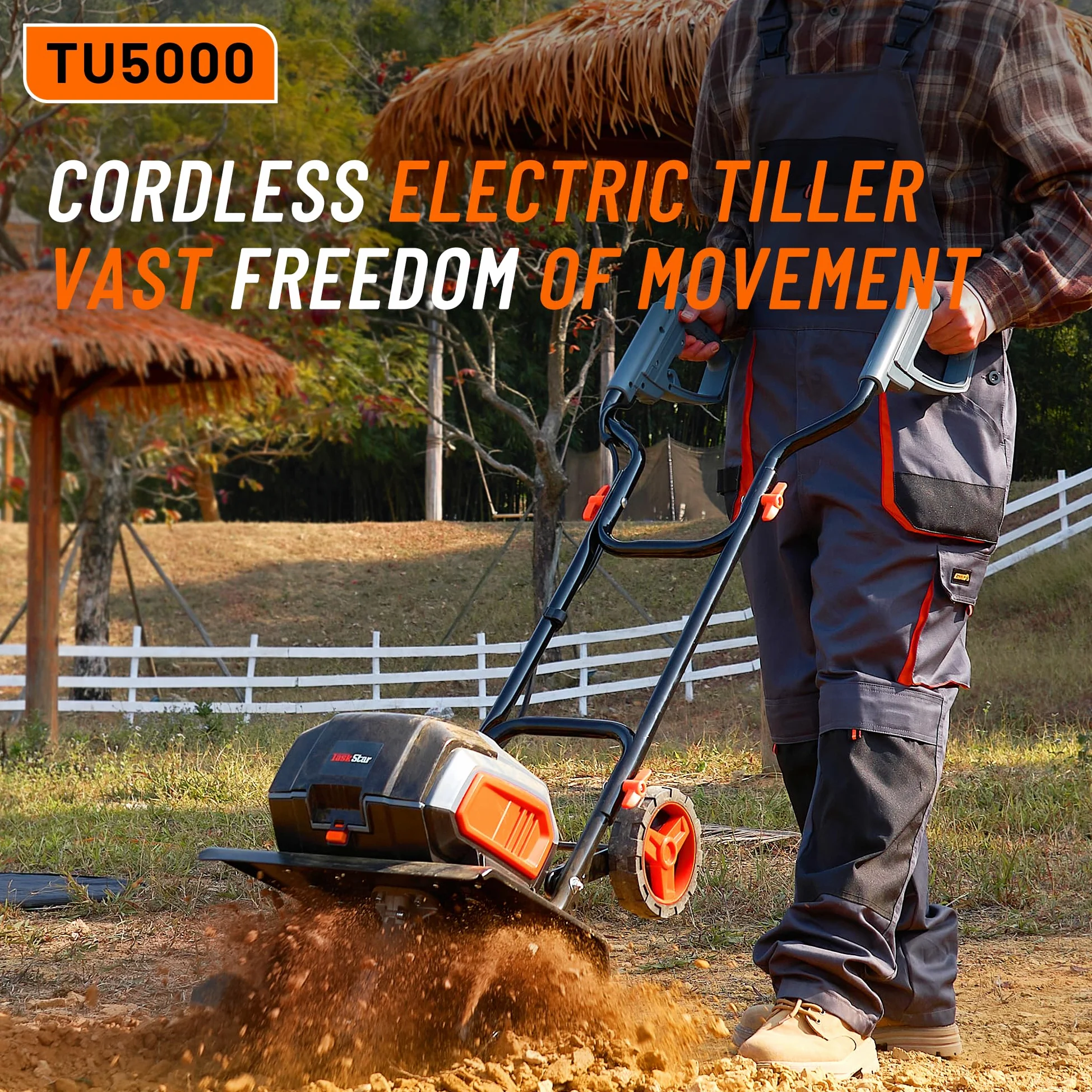 Motoculteur Électrique sans Fil 40V TaskStar Motobineuse électrique, Kit Complet avec 2 Batteries et 2 Chargeurs