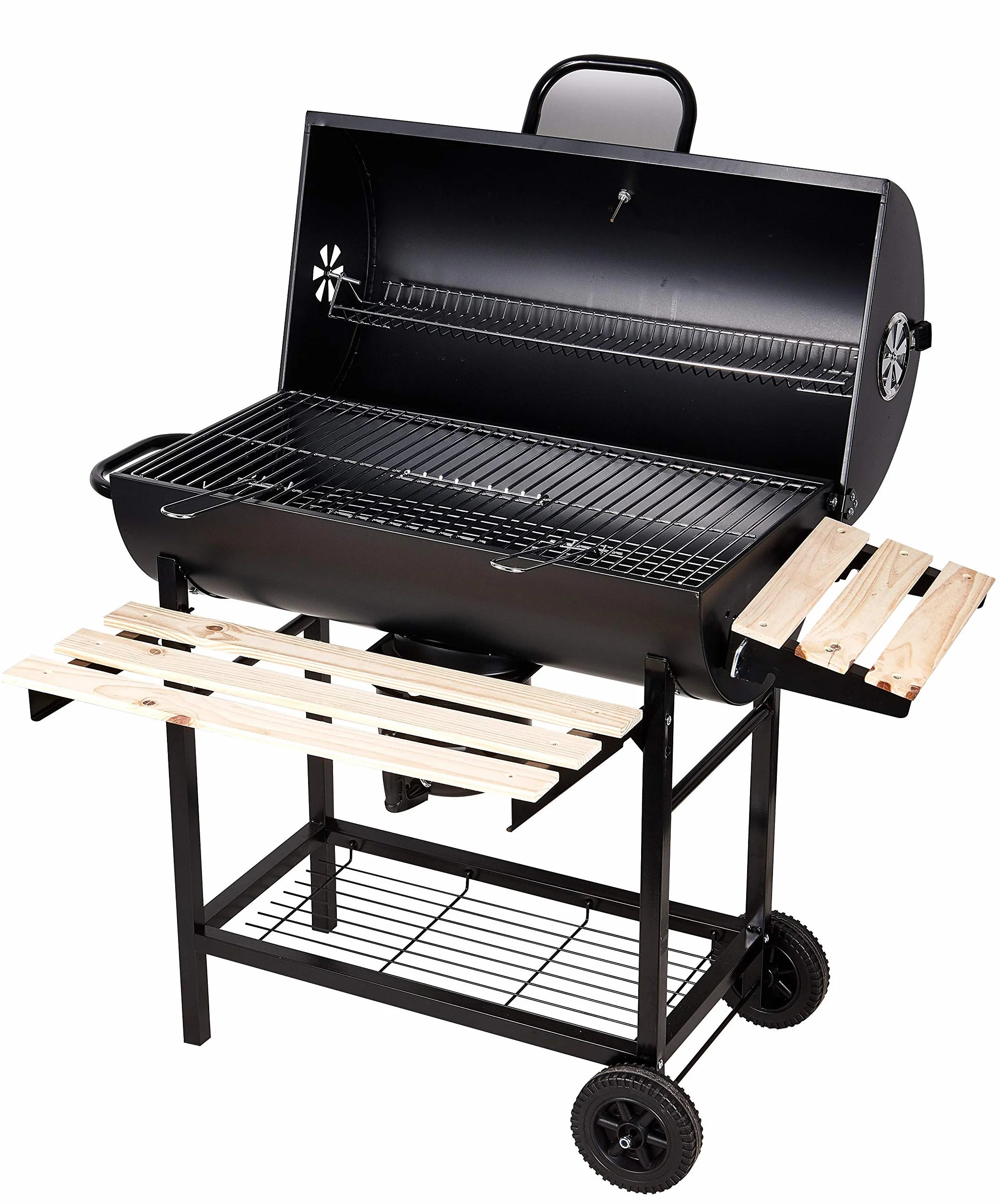 Barbecue à Charbon BBQ de Jardin avec 2 Etagères en Bois 101×70.5×94.5CM