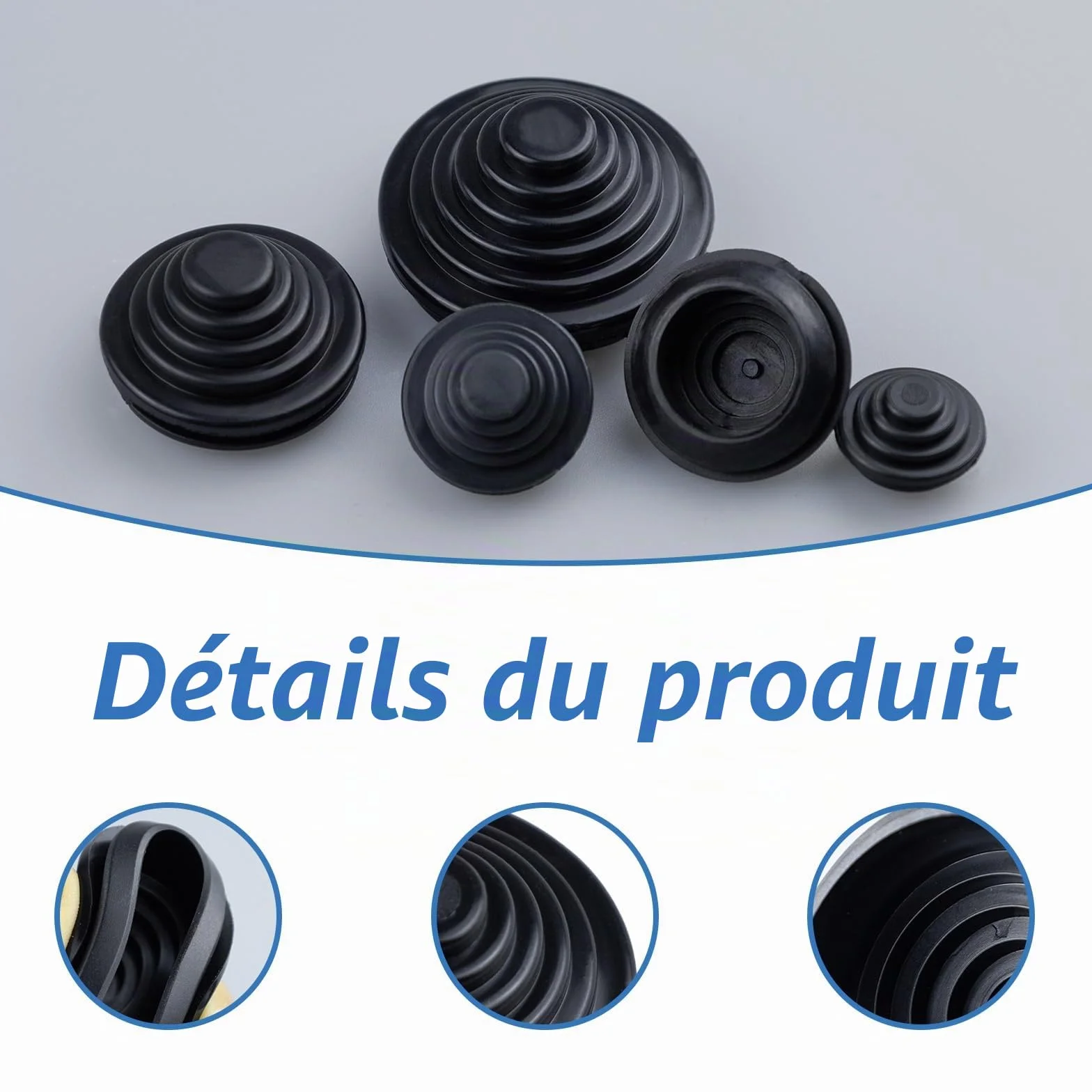 Lot de 50 œillets Passe-câbles en Caoutchouc étanches Noir 10/30 mm pour Protection de Câbles