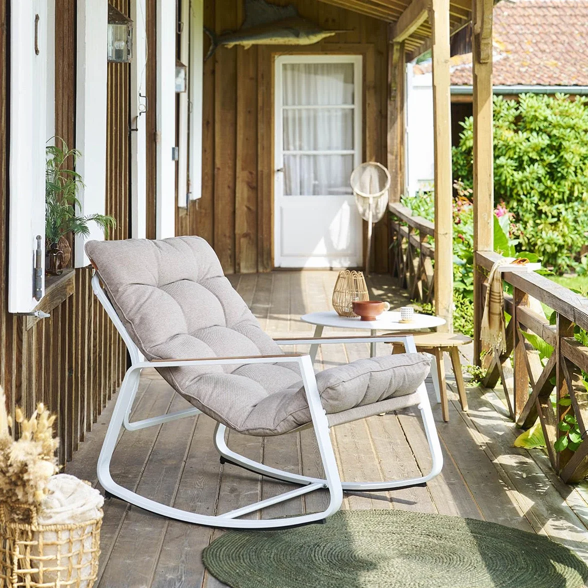 Hespéride - Fauteuil à Bascule Felinio Taupe - Acier Traité Epoxy Anti-Rouille - Mobilier d'Aménagement pour Jardin, Terrasse, Balcon, Patio