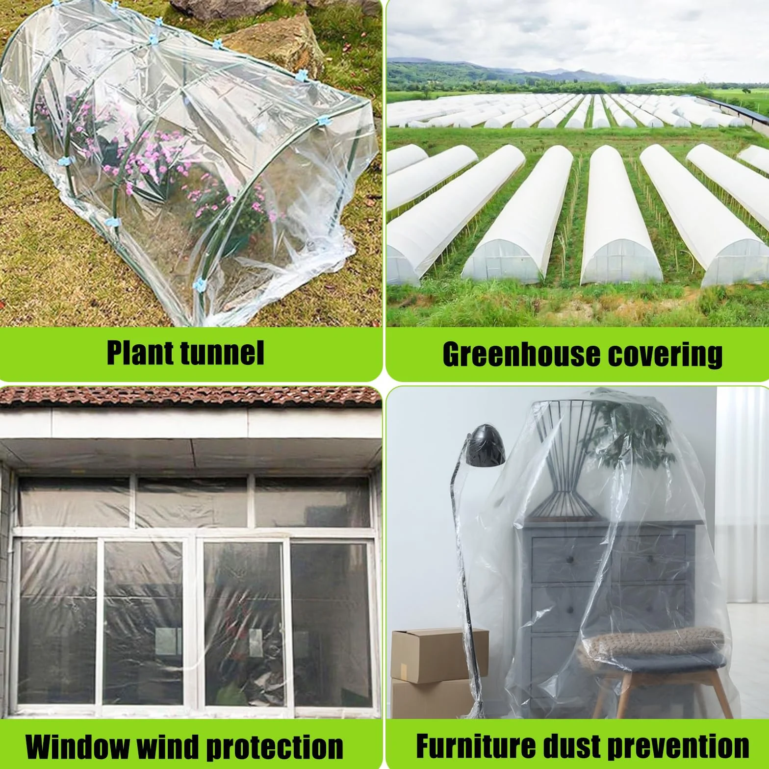 Bache pour Serre,Bache Plastique Transparente, Bache Serre Tunnel 3m x 3m, Film Polyéthylène de Extra-épais Clair Jardin Grandir Couverture De Polytunnel pour Légumes und Tomate