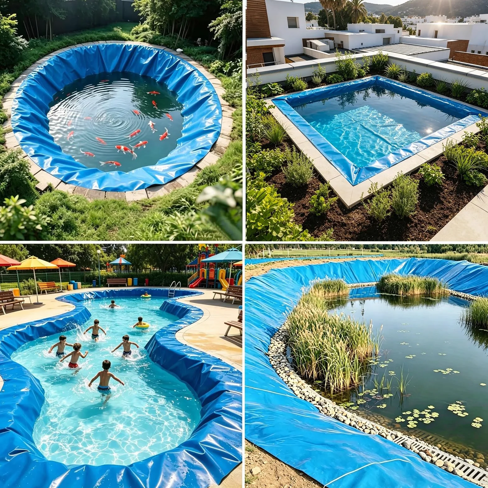 Grand Revêtement D'étang en PEHD Bleu 10x13 Pieds, Membrane Anti-Fuite pour Piscine et Jardins Aquatiques (6x8m)