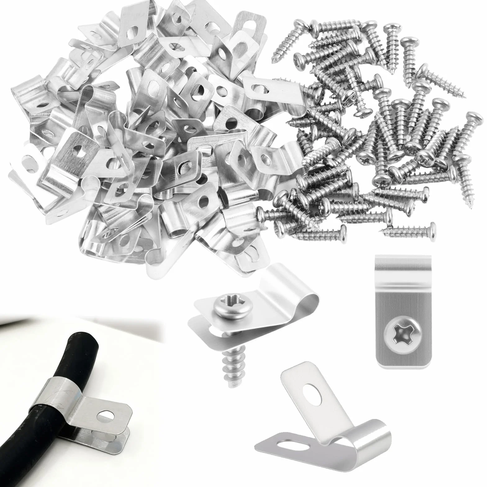 Pinces de Fixation pour Clôtures en Acier Inoxydable, Attaches Grillage Rigide pour Ø 4-5mm Câbles Tuyaux