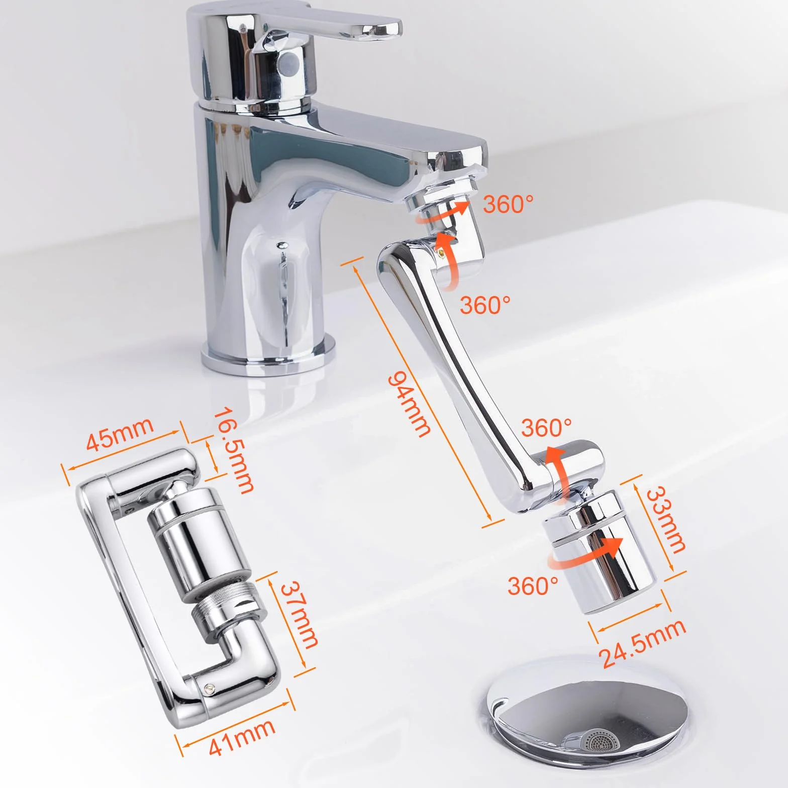 Ibergrif Embout Robinet Pivotant 1440° Mousseur Robinet 2 Jets Adaptateur 20/22/24 mm Cuisine Salle de Bain