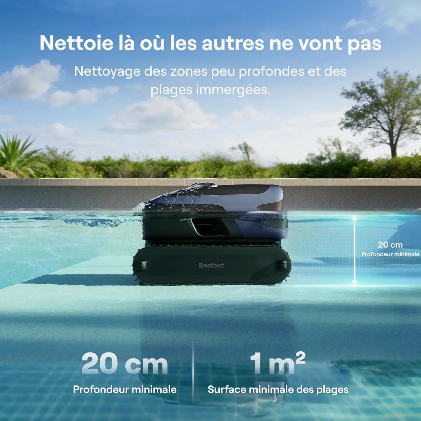 Beatbot Sora 70 Robot Piscine, aspirateur Piscine 4-en-1, 25700 LPH, stationnement Intelligent Surface de l'eau, capacité 6 L pour débris, Batterie 10000 mAh, pour piscines jusqu'à 300 m², Bleu