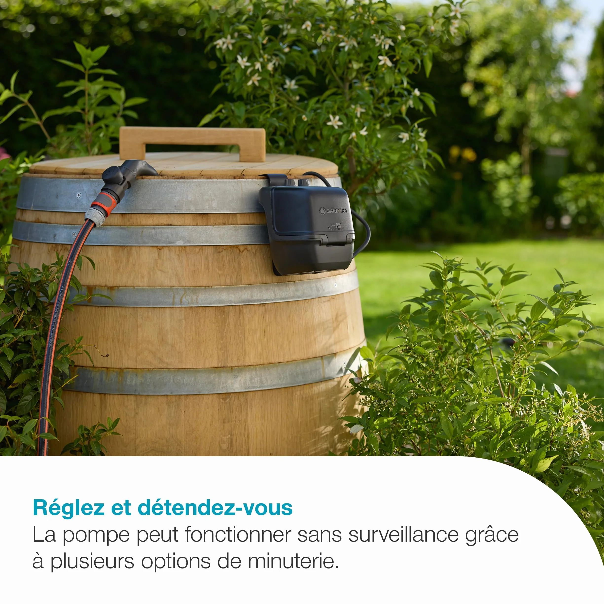 Gardena Pompe collecteur eau pluie batterie 2600 Comfort 18V P4A Kit arrosage programmation minuterie