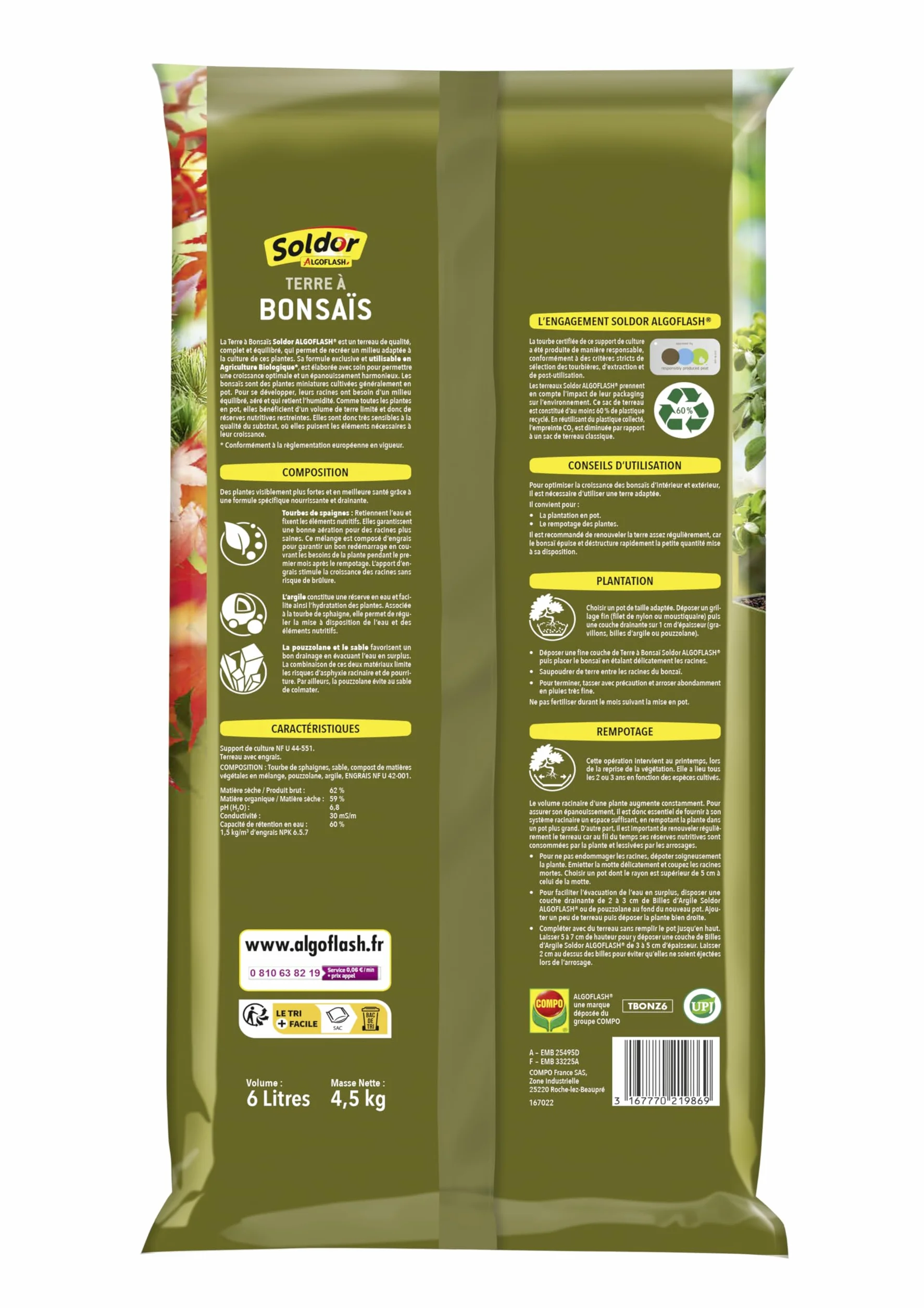 Algoflash Terre à Bonsaïs, UAB, Prêt à l'Emploi, Fabriqué en France, 6 L, TBONZ6