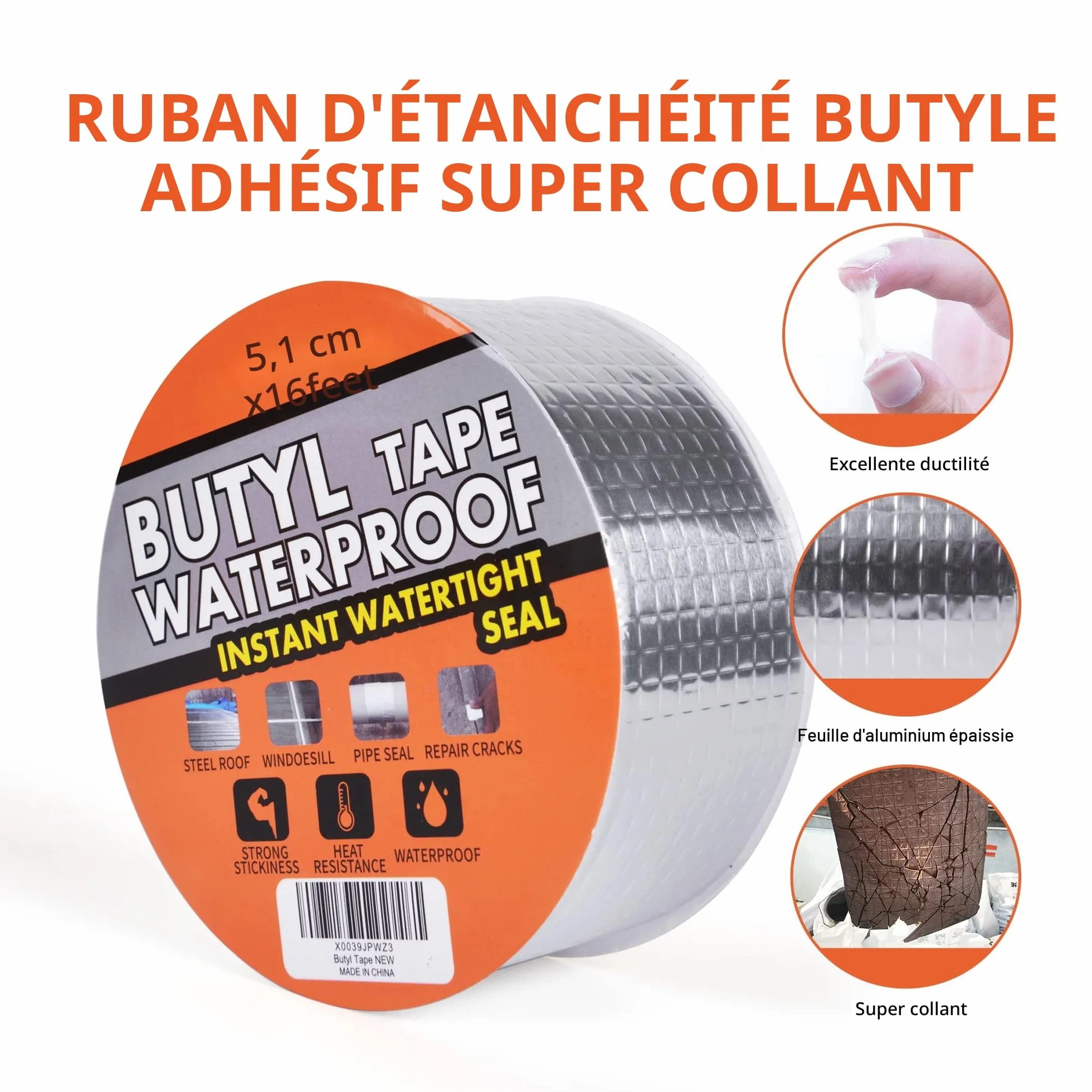 TAPEBEAR Ruban D'étanchéité En Butyle, Super Étanche, Autocollant, 2 Inch x16 Feet