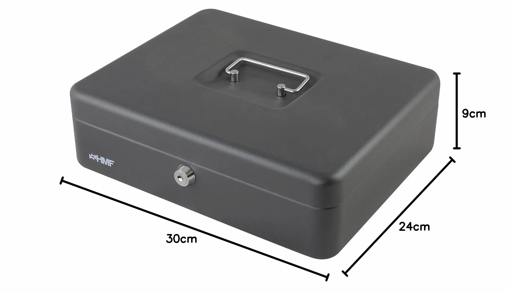 HMF Caisse à monnaie verrouillable, 30 x 24 x 9 cm, Noir