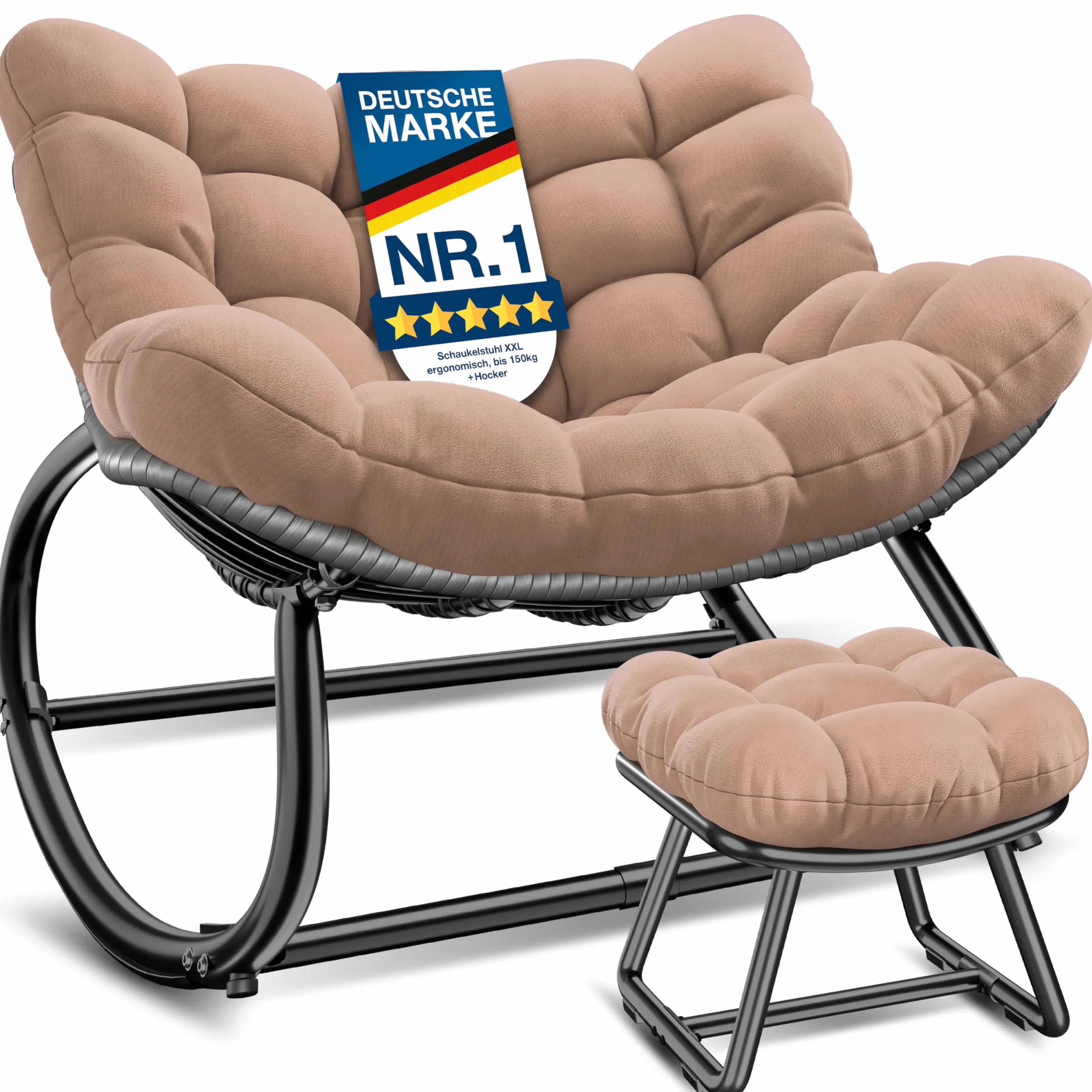 KESSER Fauteuil à Bascule pour l'intérieur et l'extérieur - Charge maximale : 120 kg - Fauteuil de Relaxation avec Pieds antidérapants - Résistant aux intempéries (Taupe, XXL Chillexer Pro)
