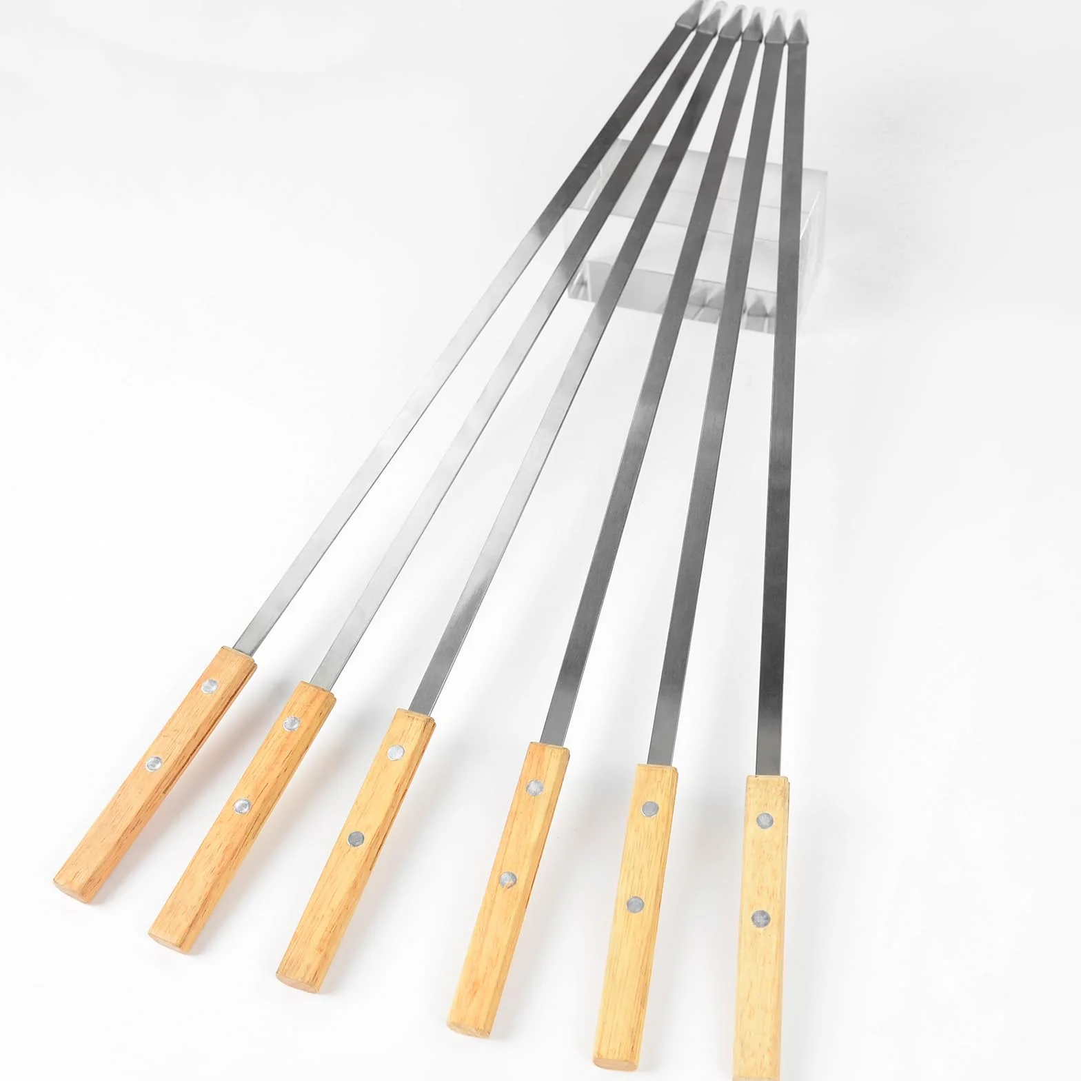 Brochettes Barbecue Inox 55cm avec Poignées Bois Hêtre, Accessoire Kebab