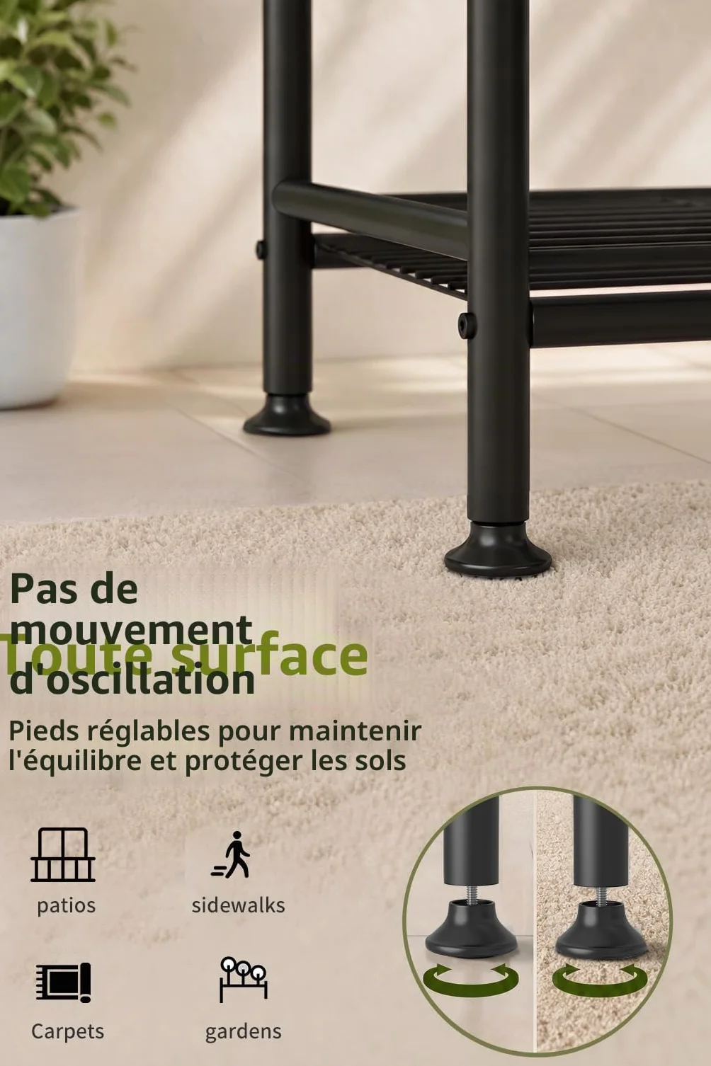 Support en métal pour plantes 5 niveaux 165 cm étagère verticale robuste avec pieds réglables